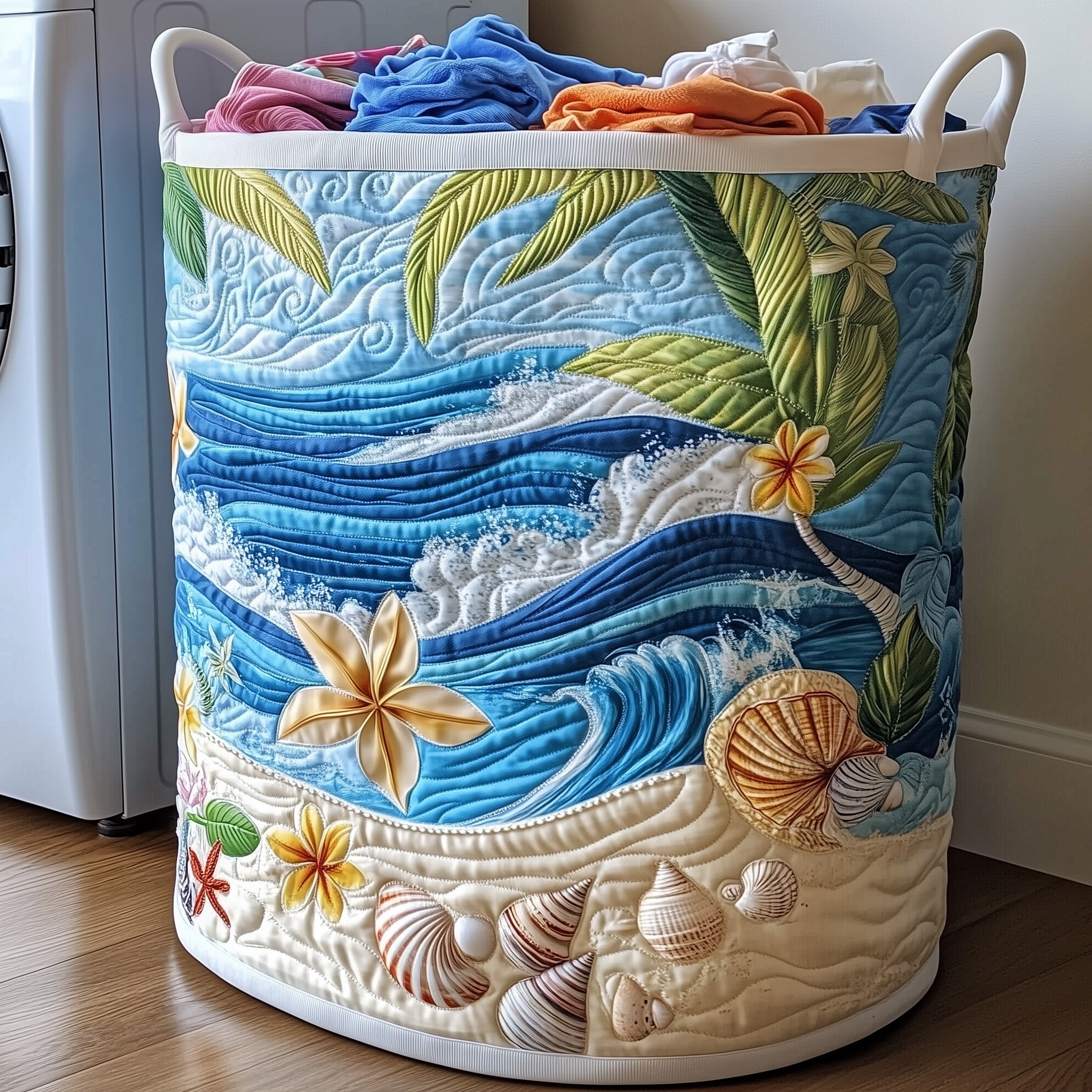 Plumeria Blossom Quilted Laundry Basket Merch For Family Time