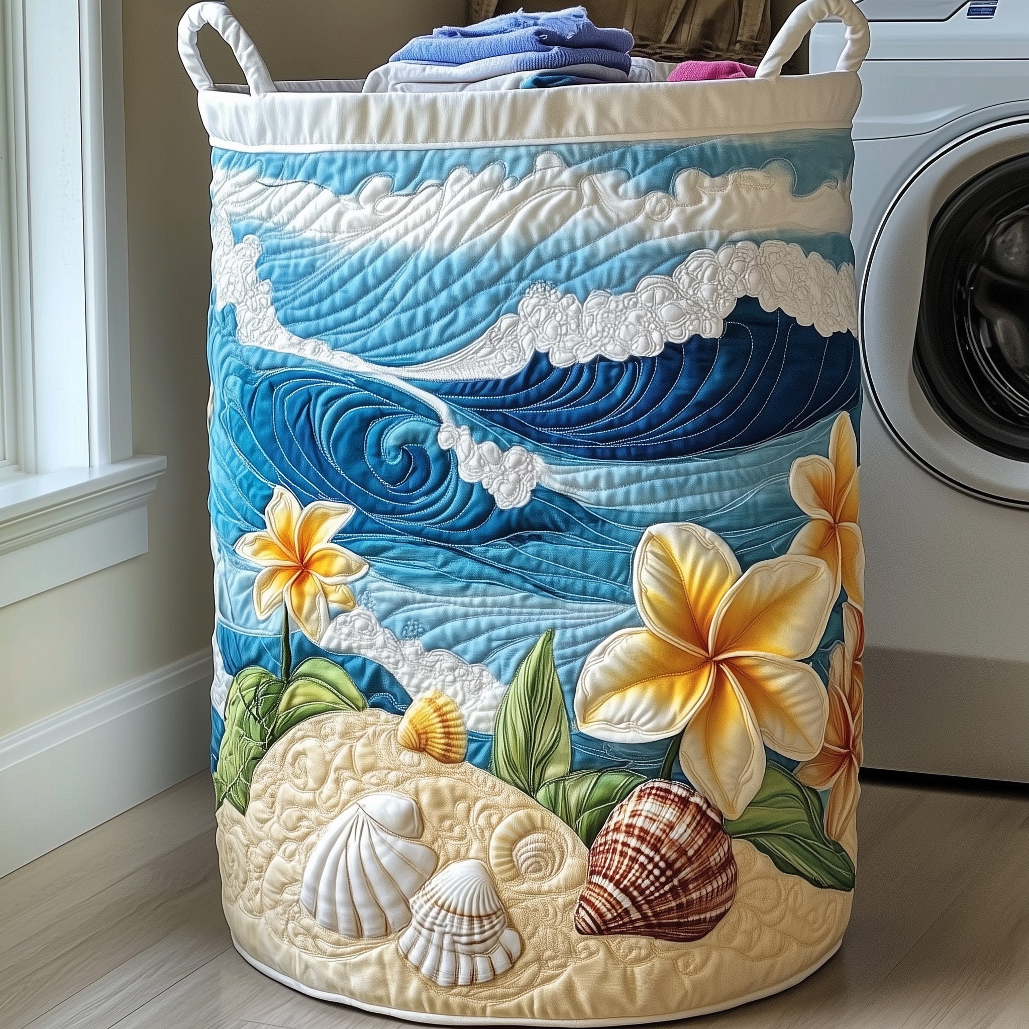 Plumeria Blossom Quilted Laundry Basket Merch For Her