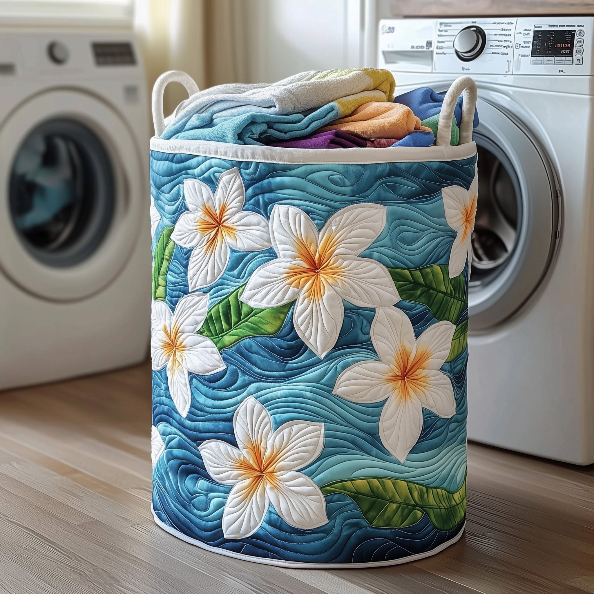 Plumeria Blossom Quilted Laundry Basket Valentine's Day Merch Gift