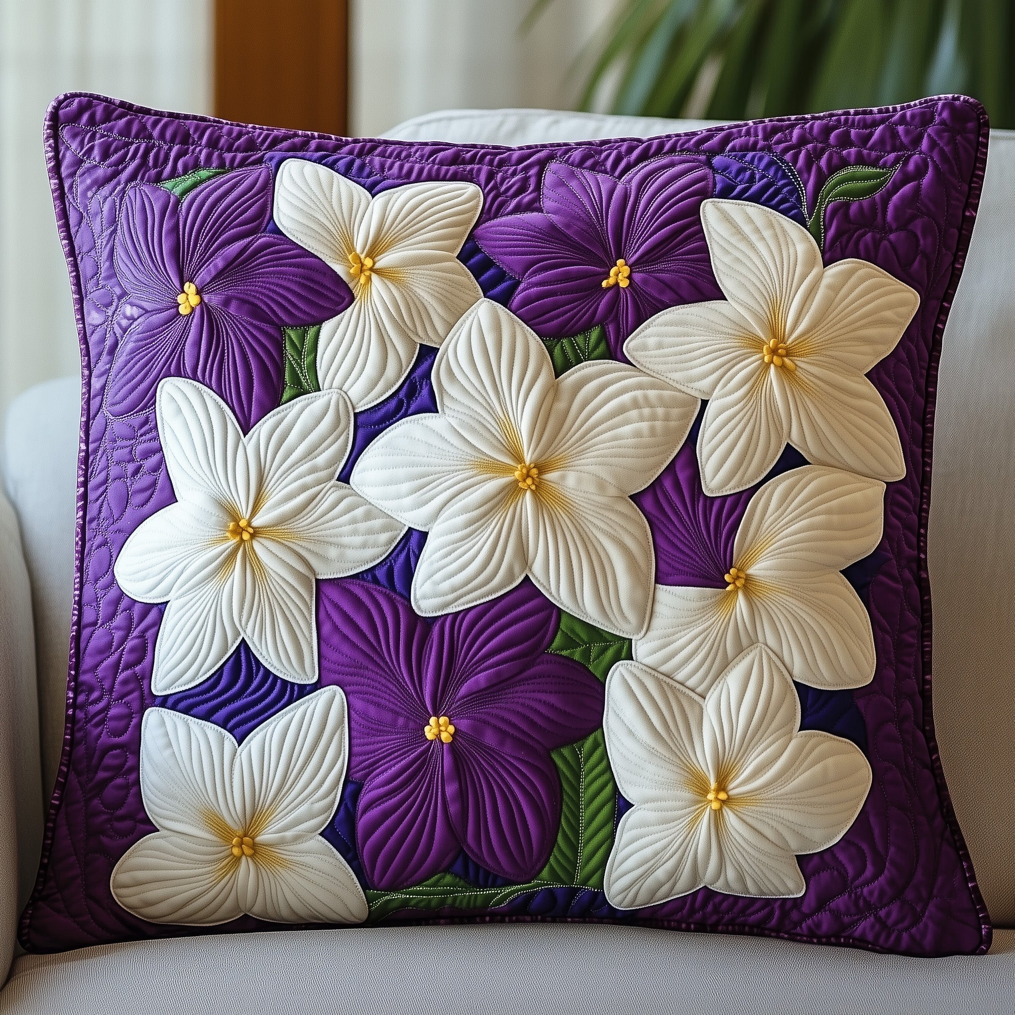 Plumeria Blossom Quilted Pillow Case Pillow Protector CoverBeach Lover Gifts For Her