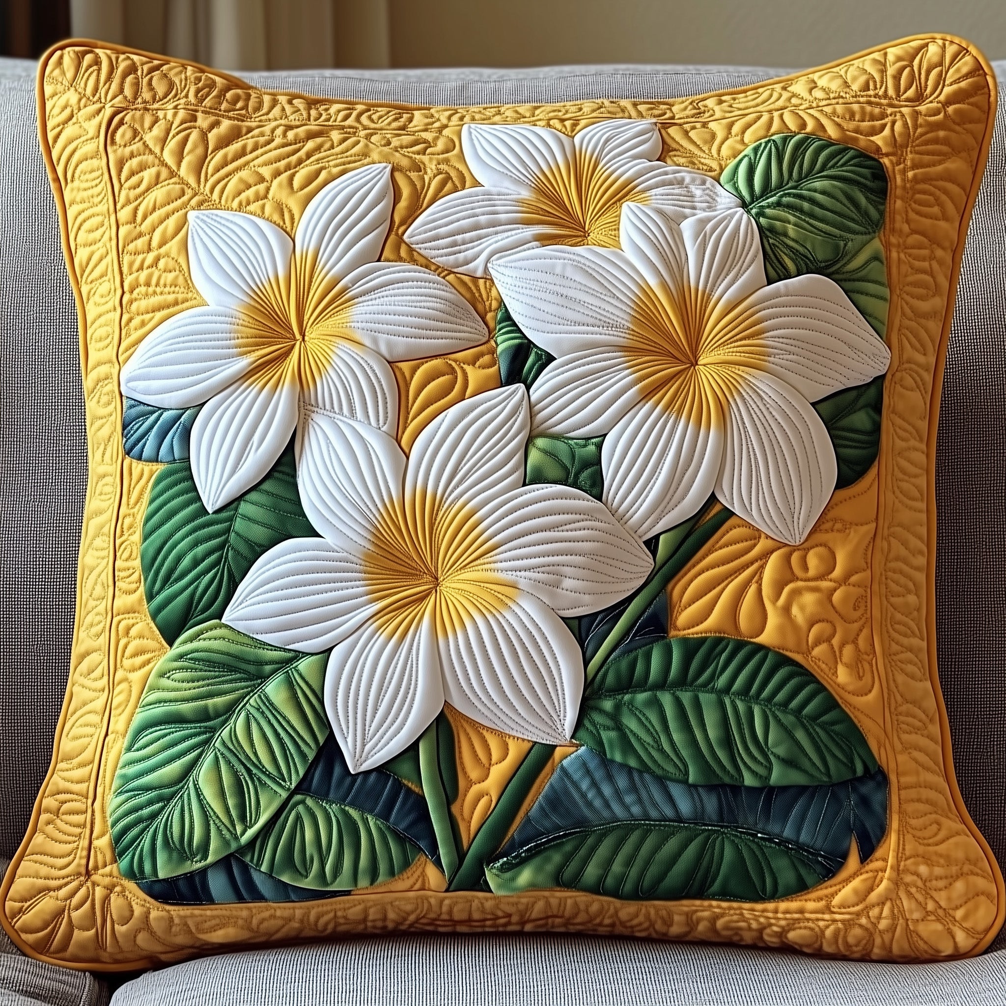 Plumeria Blossom Quilted Pillow Case Pillow Protector CoverBeach Lover Gifts For Him