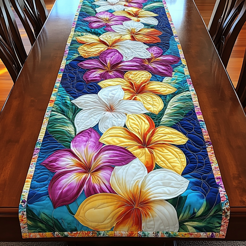 Plumeria Breeze Quilted Table Runner Floral Table Runner Good Family Gifts