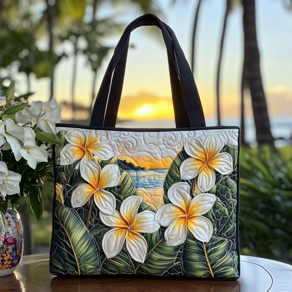 Plumeria Breeze Quilted Tote Bag Beach Themed Gifts For Her