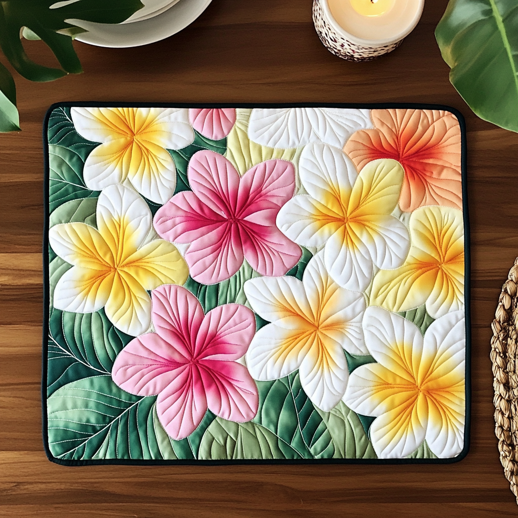 Plumeria Delight Quilted Placemat Christmas House Decor Sunflower Gifts For Friends