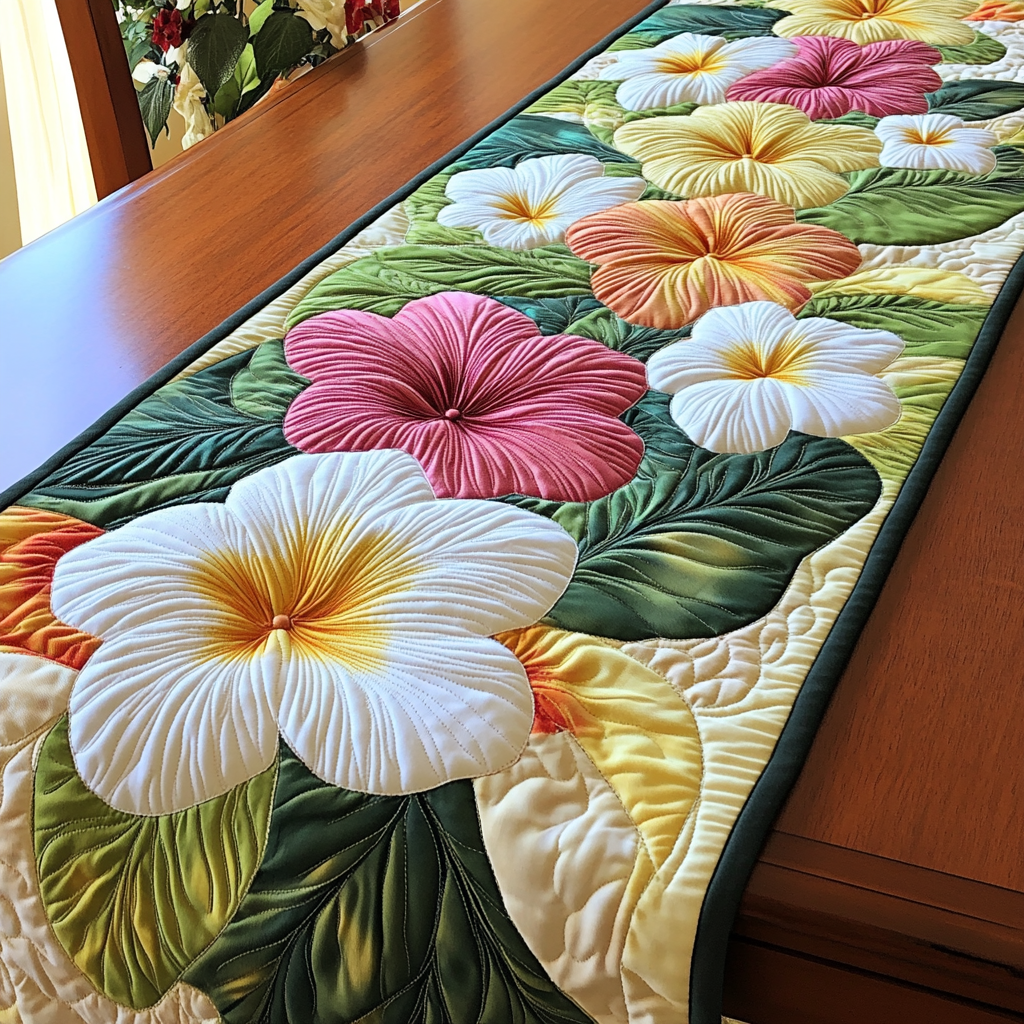 Plumeria Delight Quilted Table Runner Holiday Themed Table Runners Christmas Flower Gifts