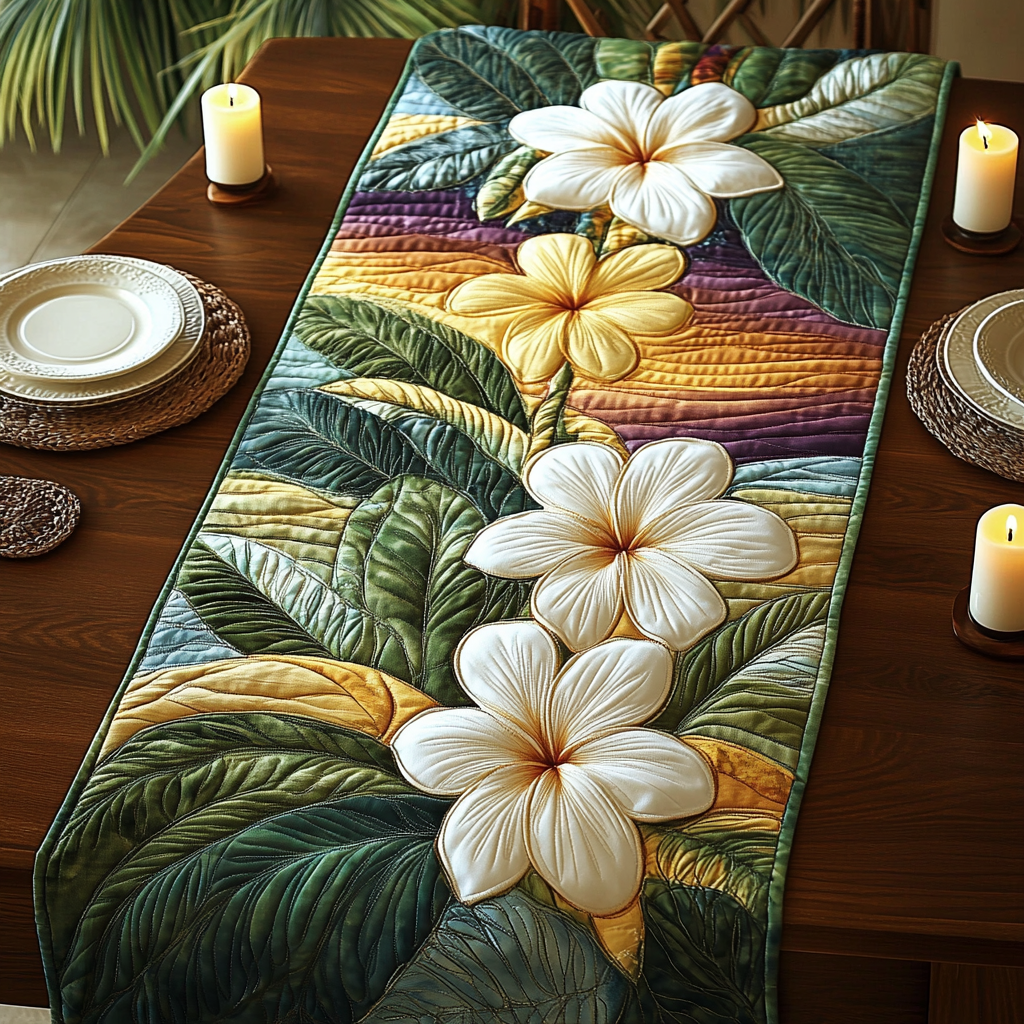 Plumeria Dreams Quilted Table Runner Dining Room Decor Ideas Christmas Floral Gifts