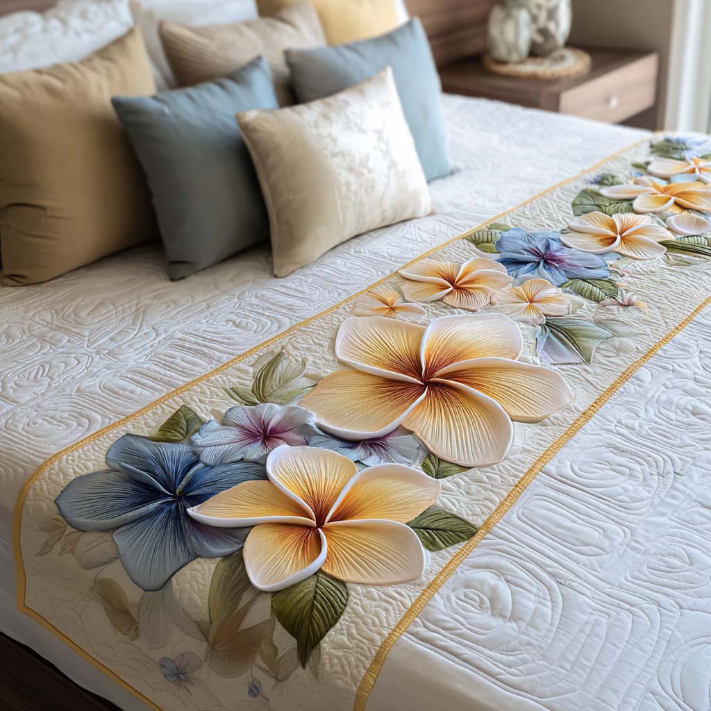 Plumeria Garden Quilted Bed Runner Bed Decor Best Gifts For Flower Lovers
