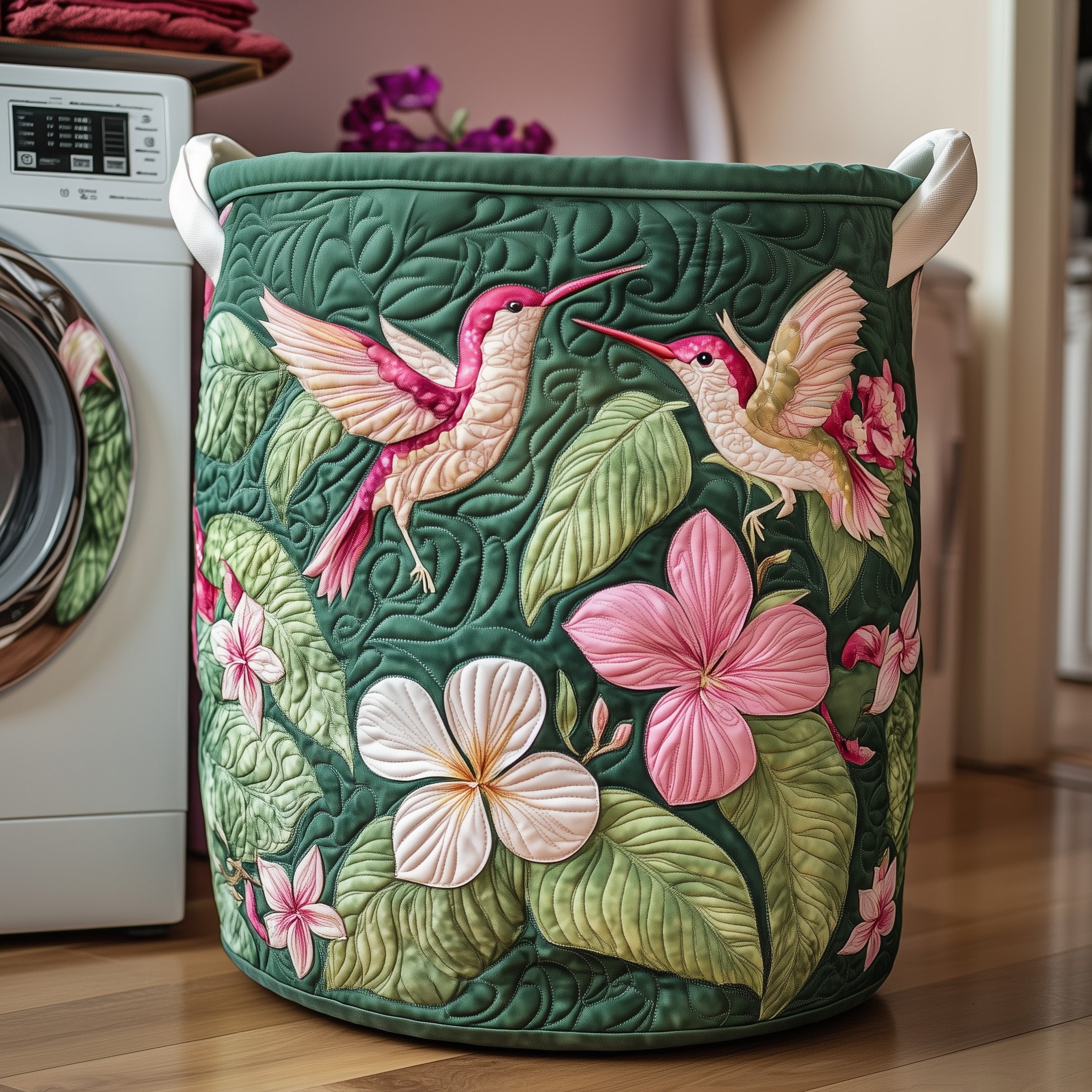 Plumeria Hummingbird Quilted Laundry Basket Great Stocking Stuffer
