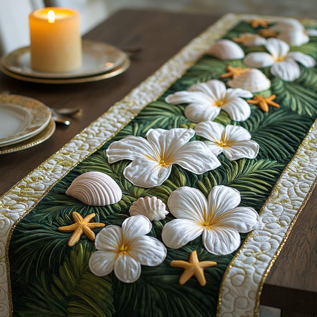 Plumeria Paradise Quilted Table Runner Kitchen Table Decor Ideas Presents For Flower Lovers