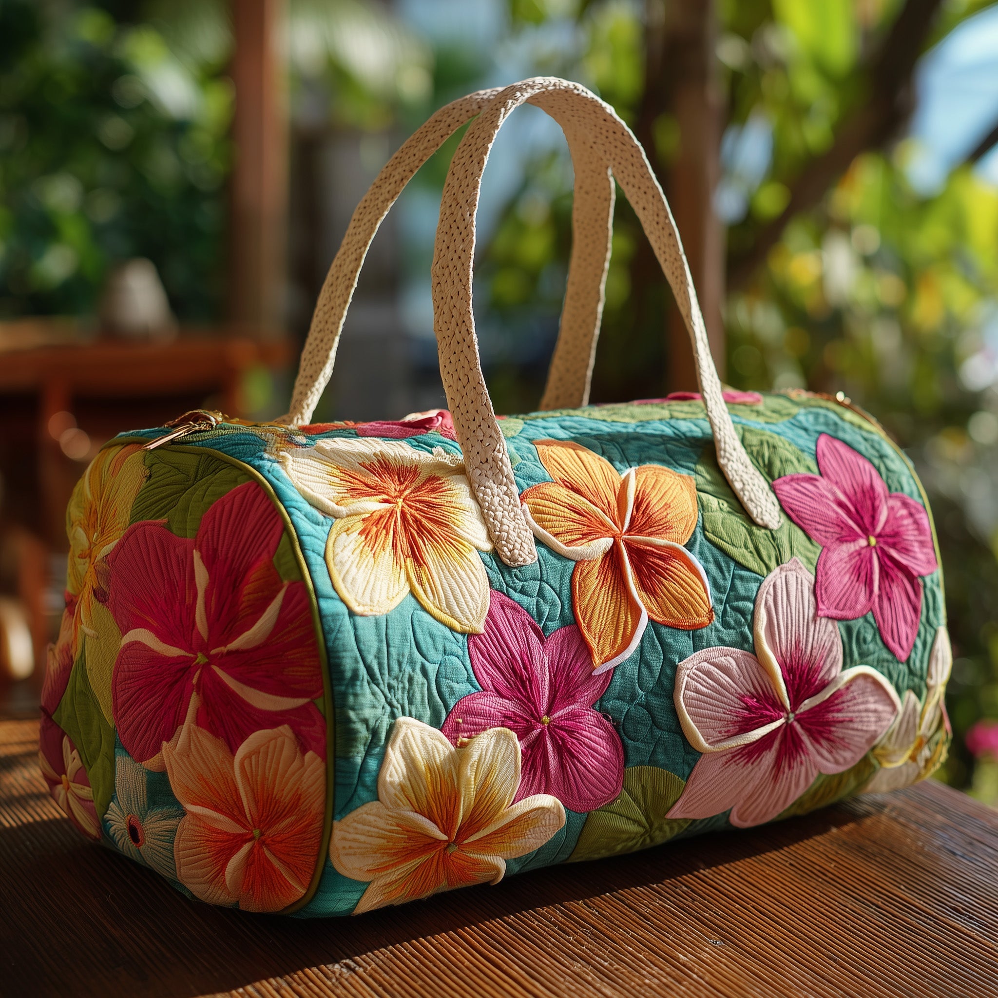 Plumeria Quilted Duffle Bag Summer Vacation Essential