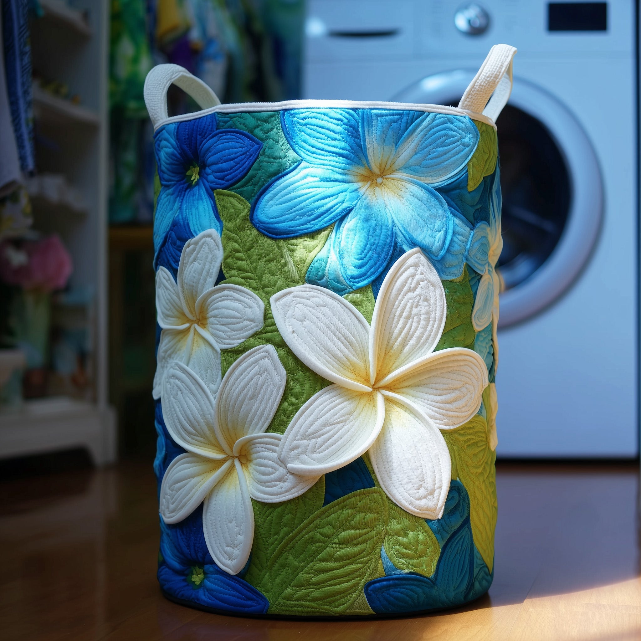 Plumeria Serenity Quilted Laundry Basket Best Gift For Him
