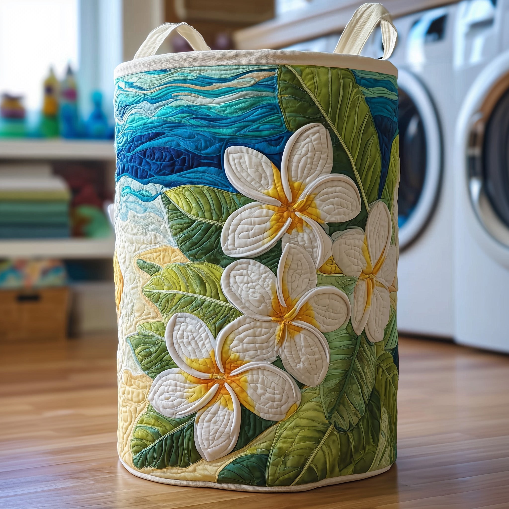 Plumeria Serenity Quilted Laundry Basket Gftotg306 Merch For Home And Bedroom