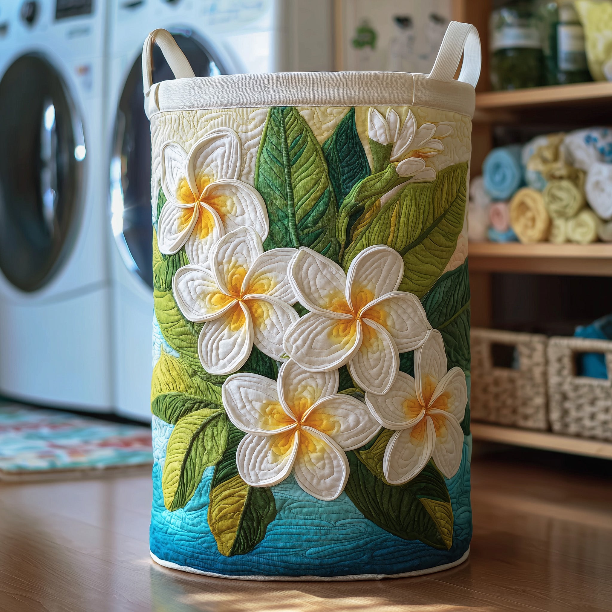 Plumeria Serenity Quilted Laundry Basket Gftotg307 Thoughtful Housewarming Gift