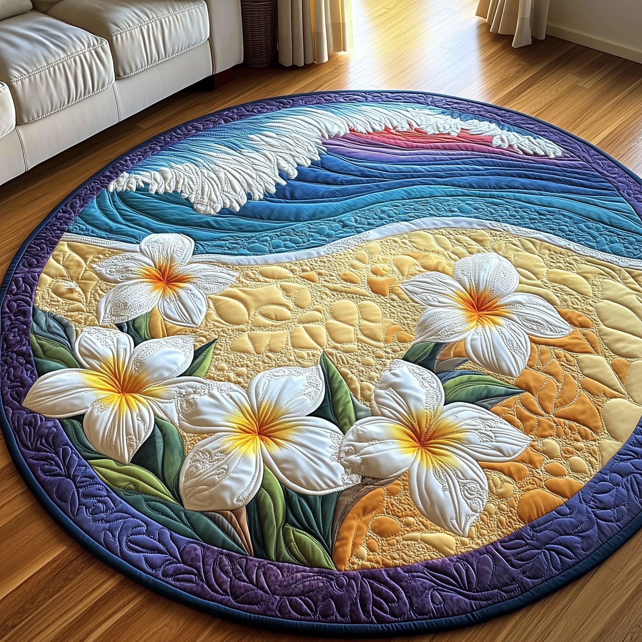 Plumeria Shoreline Quilted Round Mat Gftotp8160 Gift For Mom