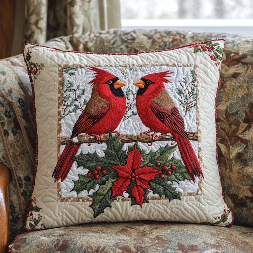 Poinsettia And Cardinals Quilt Pillow Case Meaningful Home Pillow Gift to Show You Care