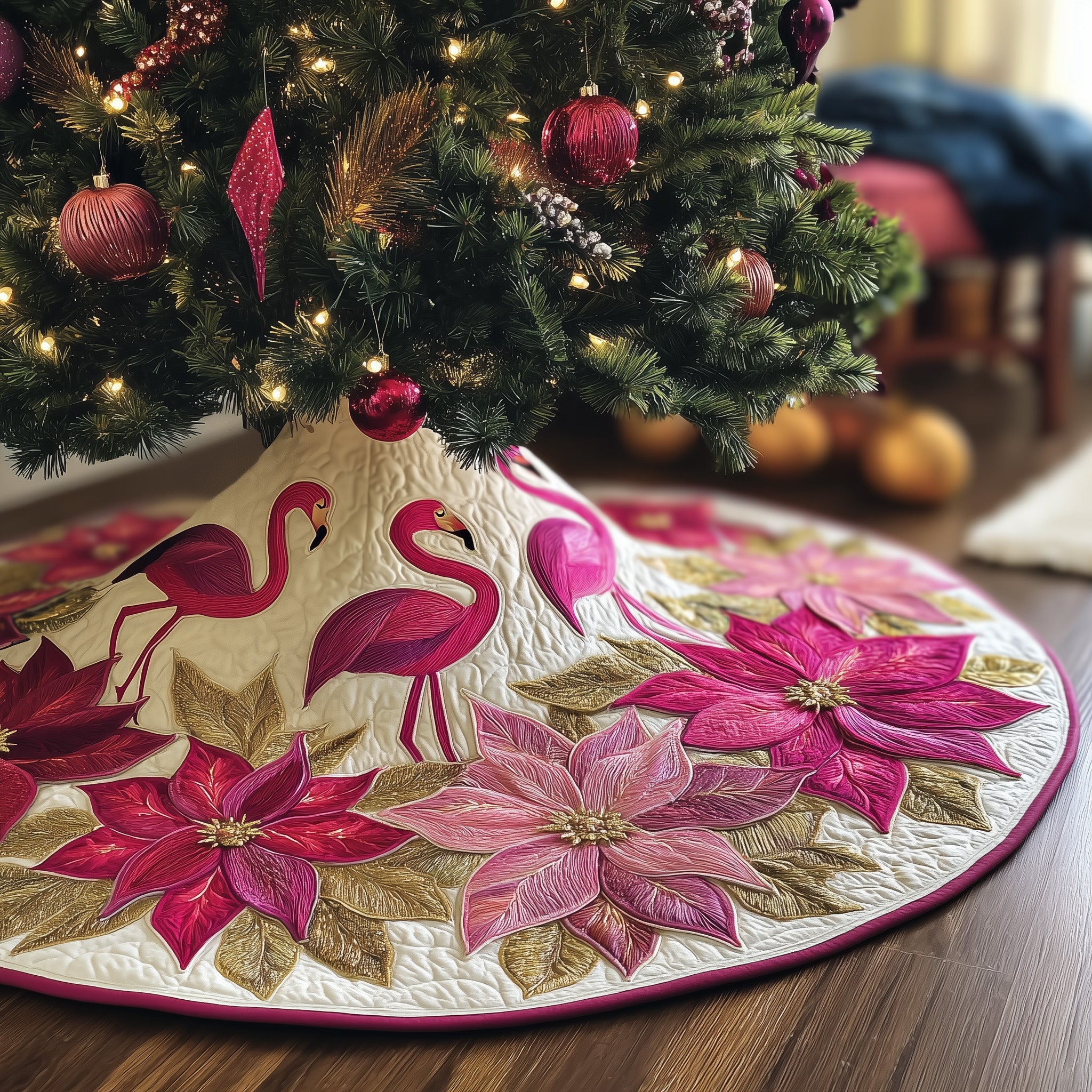 Poinsettia Bliss Quilted Tree Skirt Memorable Graduation Gift Merch