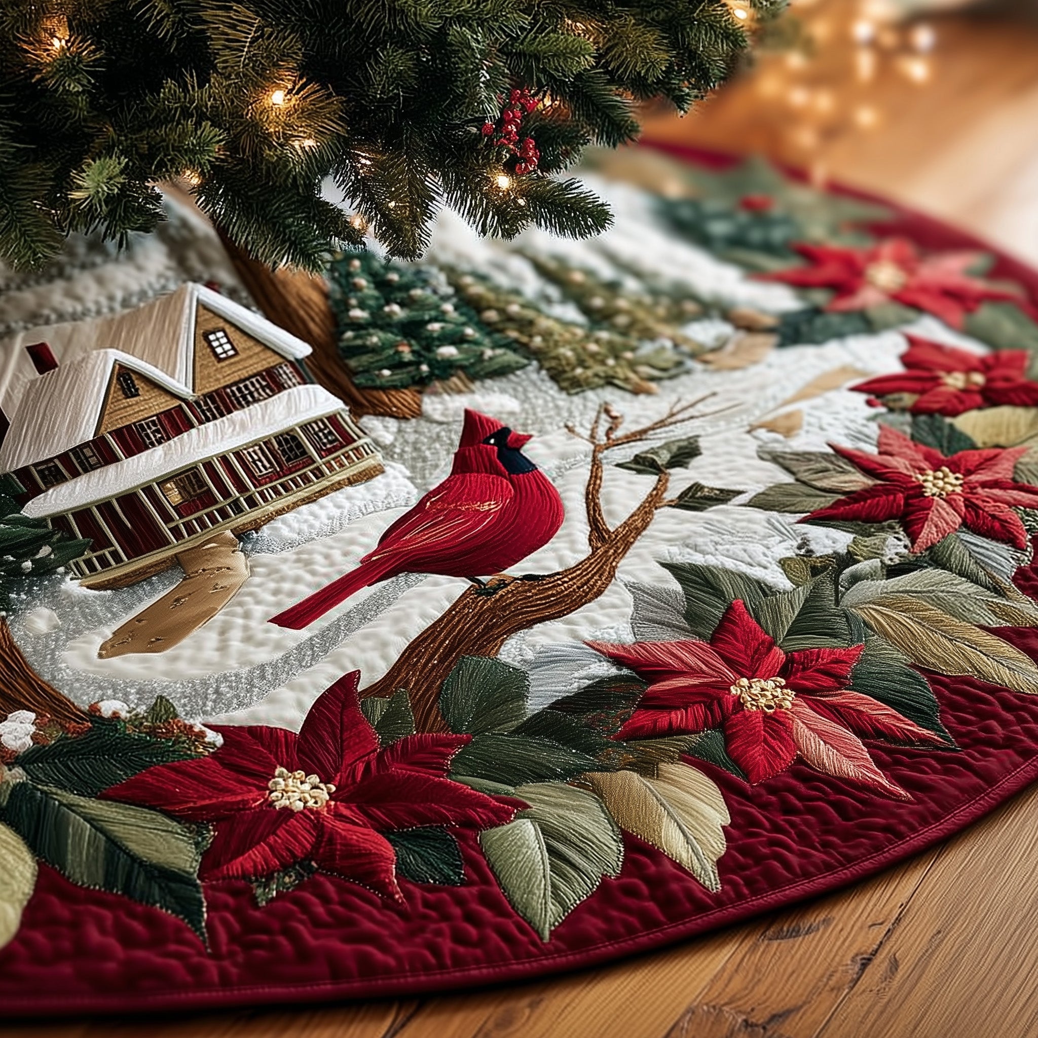 Poinsettia Bliss Quilted Tree Skirt Perfect Home For Christmas Tree Merch