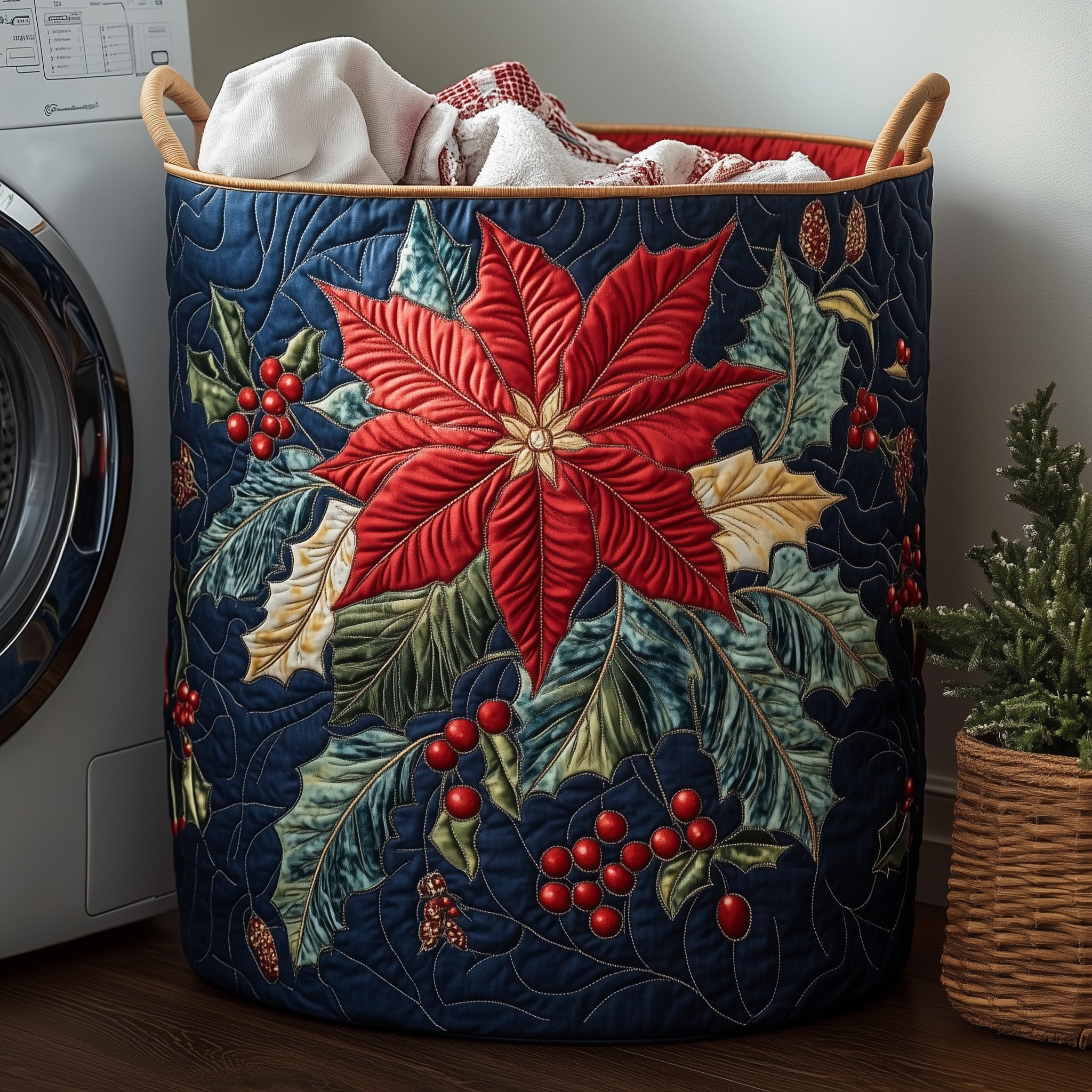 Poinsettia Bloom Quilted Laundry Basket Christmas Gift Ideas 2025