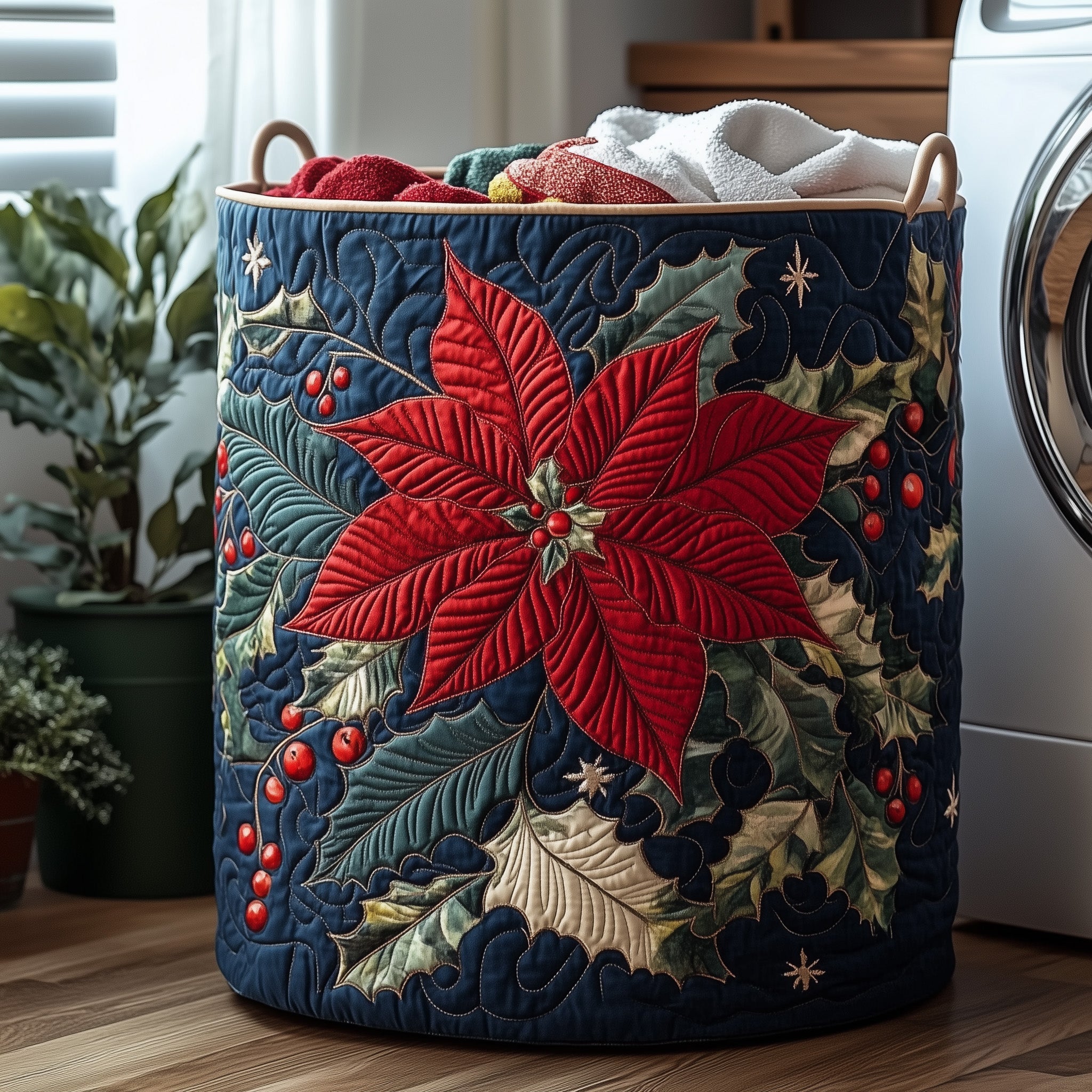 Poinsettia Bloom Quilted Laundry Basket Christmas Gift Ideas For Her