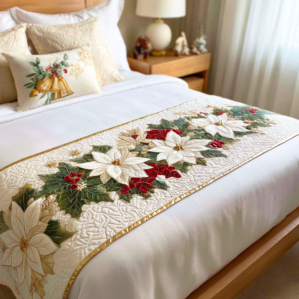 Poinsettia Charm Quilted Bed Runner Holiday Bedroom Ideas Christmas Presents