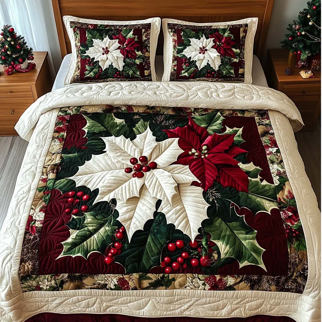 Poinsettia Charm Quilted Bedding Set Best Holiday Duvet Covers Christmas Gift Ideas For Mom