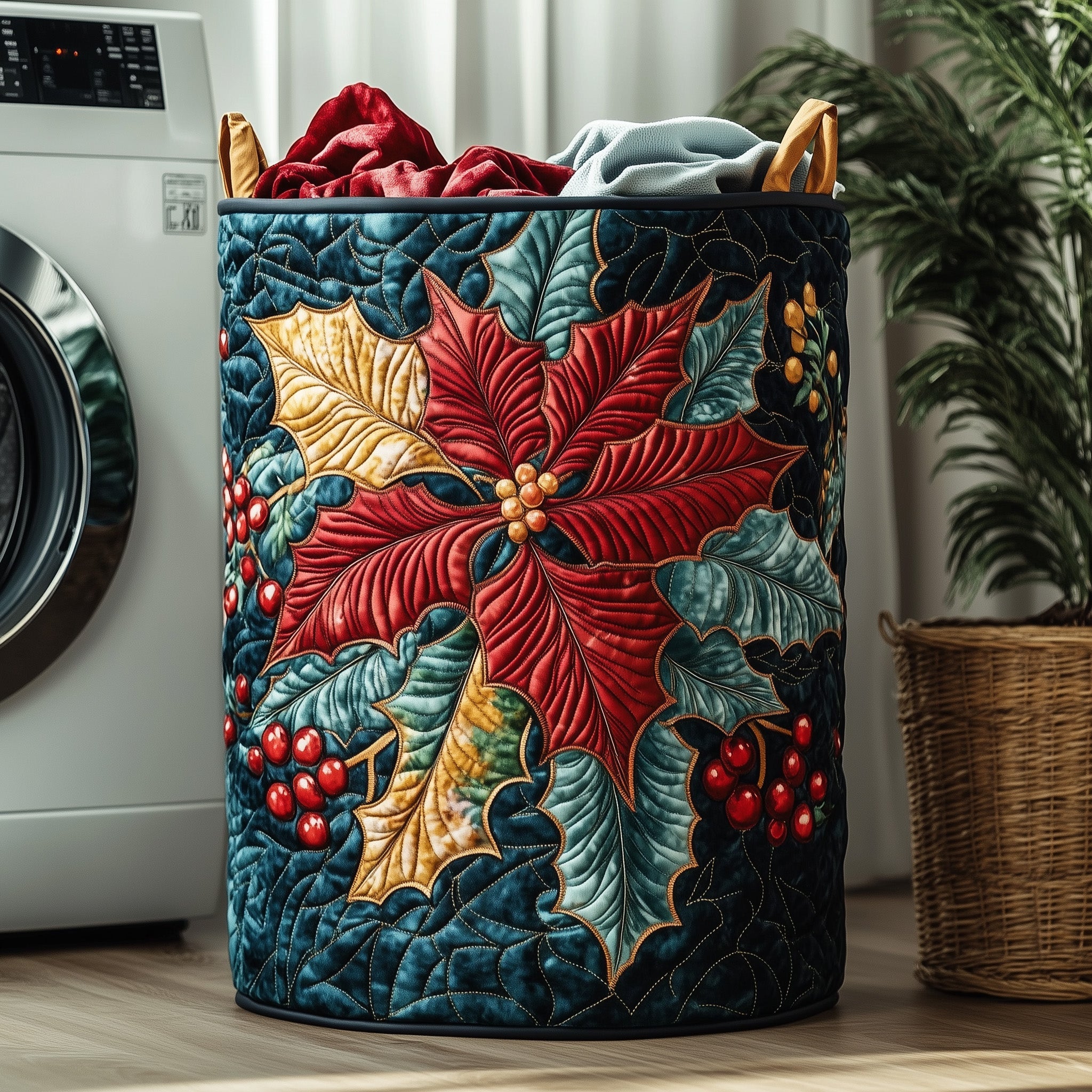 Poinsettia Charm Quilted Laundry Basket Great Christmas Ideas Presents