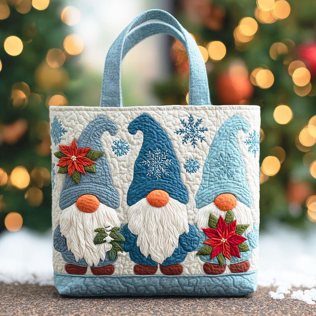 Poinsettia Frost Gnome Quilted Tote Bag Christmas Ideas For Mom