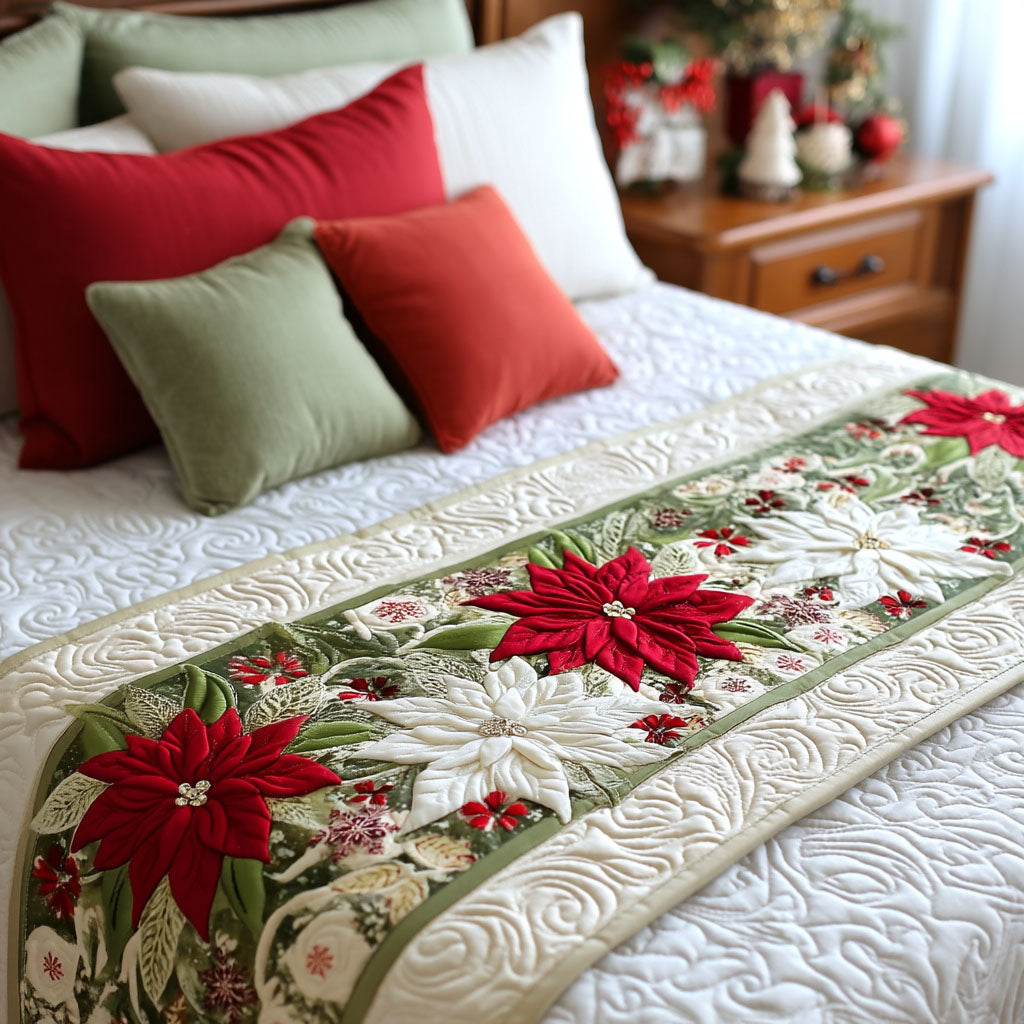Poinsettia Grace Quilted Bed Runner Xmas Room Decorations Christmas Gifts