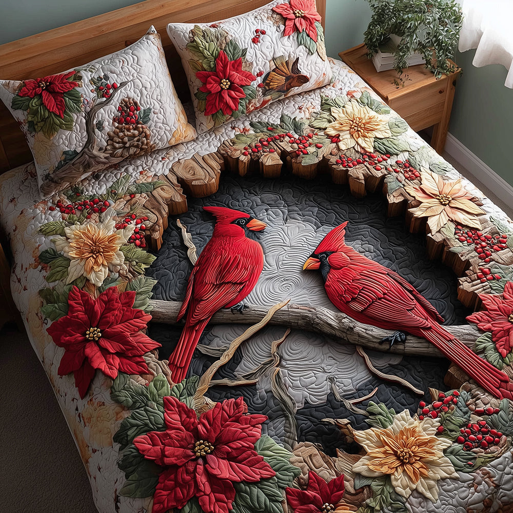 Poinsettia Nest Quilted Bedding Set Christmas Bedding Sets Cardinal Gifts For Men