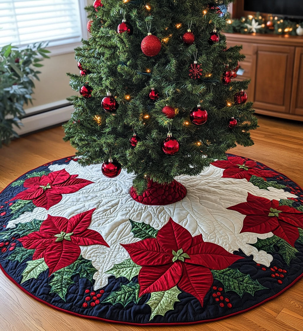 Poinsettia Parade Quilted Christmas Tree Skirt Small Tree Skirt Christmas Presents For The Whole Family