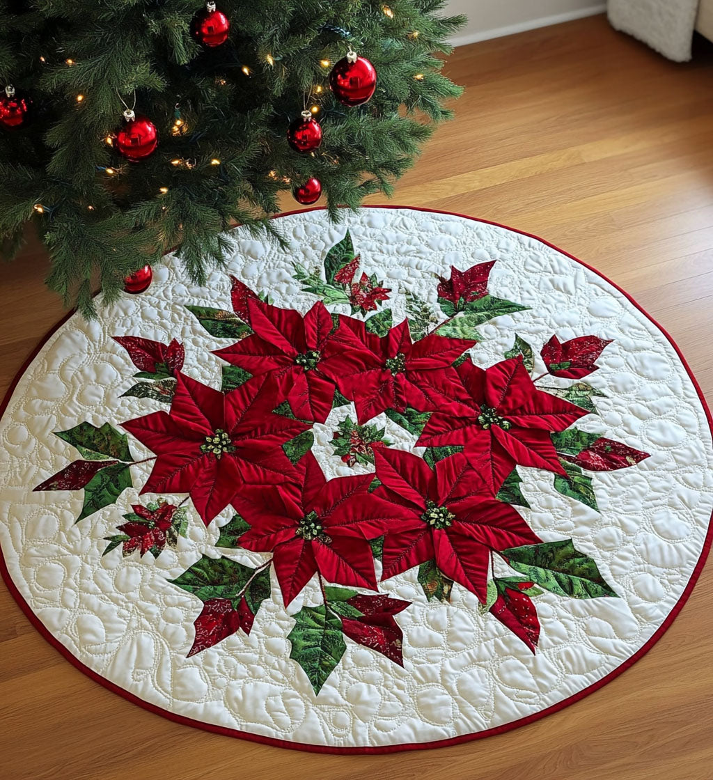 Poinsettia Pattern Quilted Round Mat Front Door Idea Best Present For A Farmer