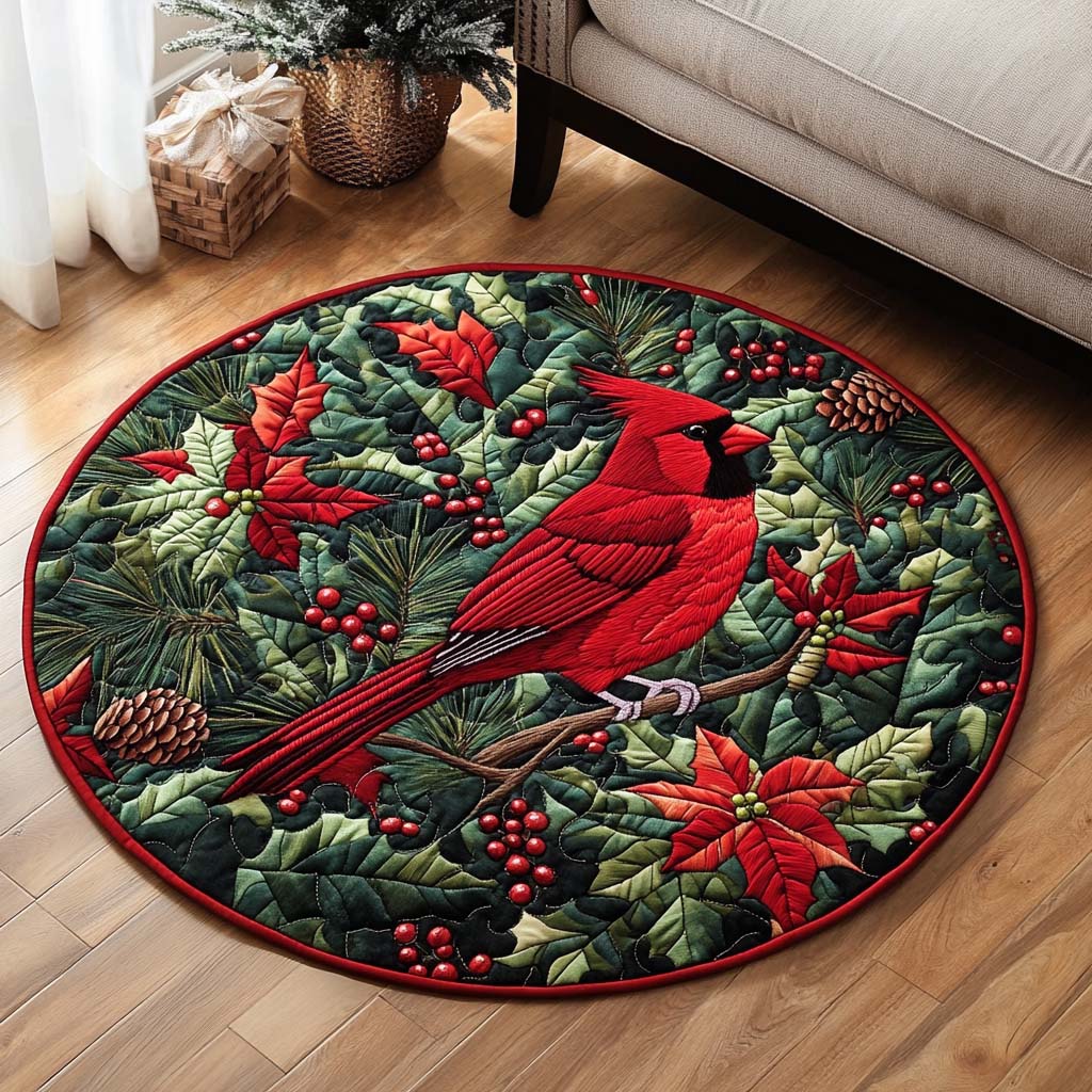 Poinsettia Perch Quilted Round Mat Outdoor Decor Hummingbird Gifts For Mom Grandma