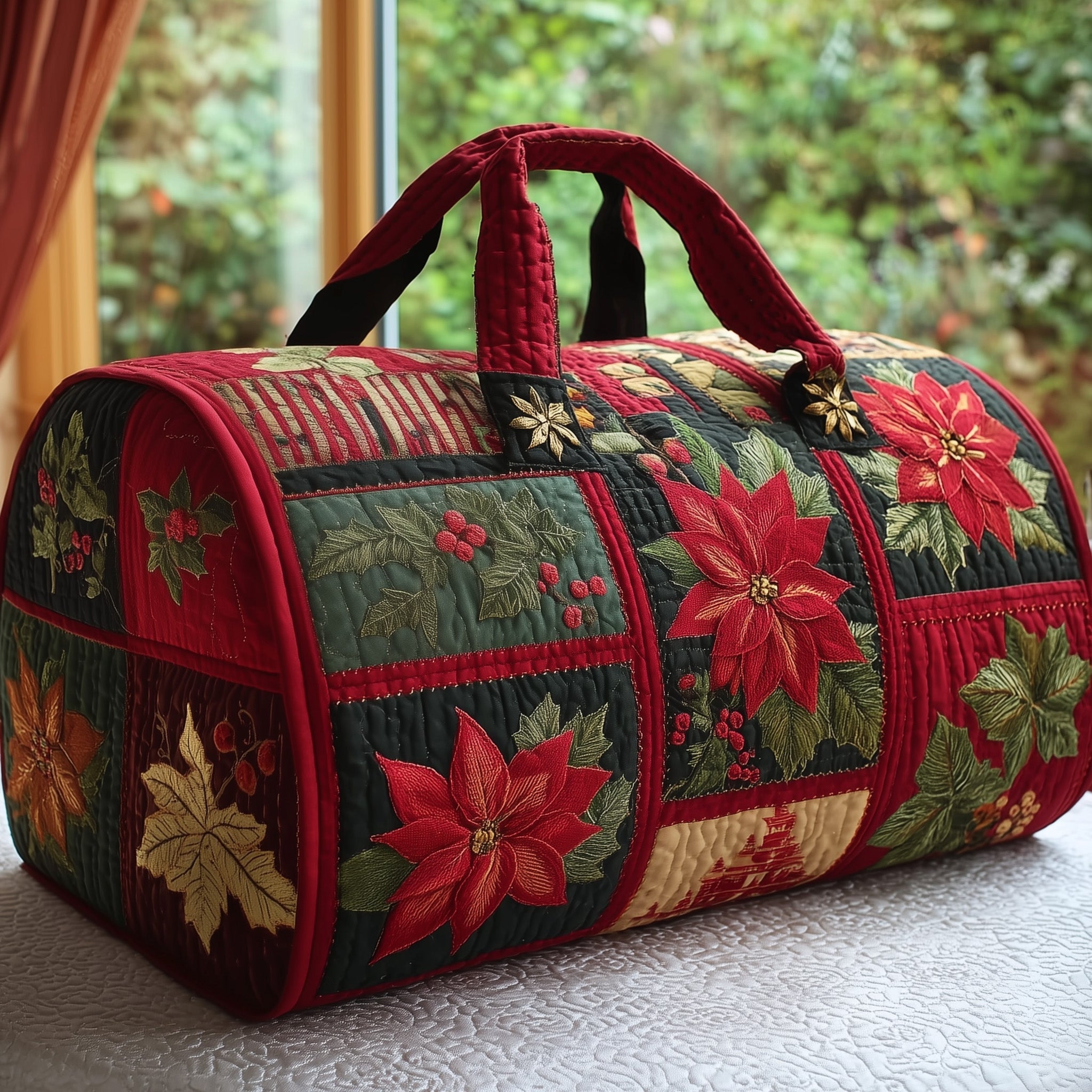 Poinsettia Quilted Duffle Bag Anniversary Gift Idea