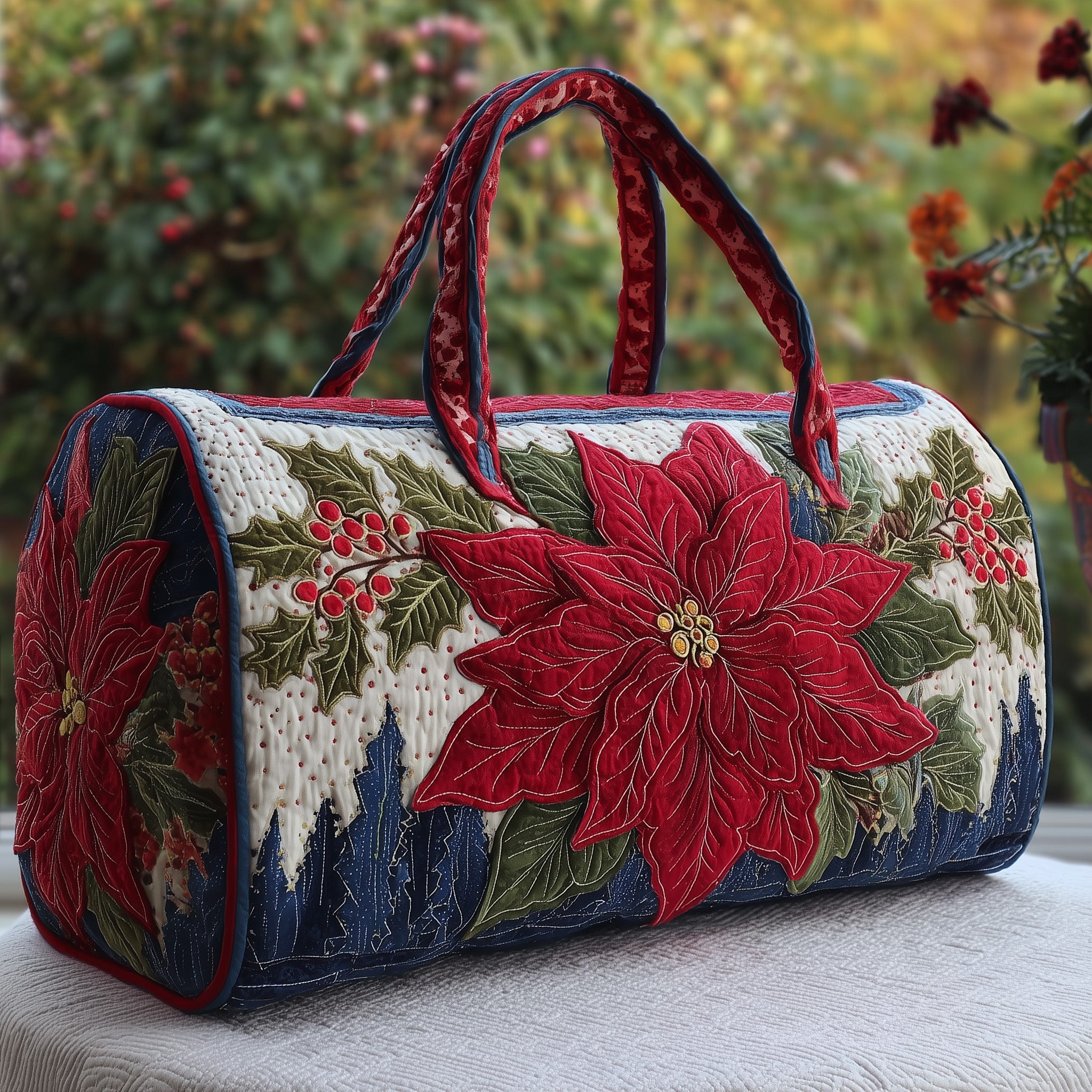 Poinsettia Quilted Duffle Bag Everyday Gift Idea