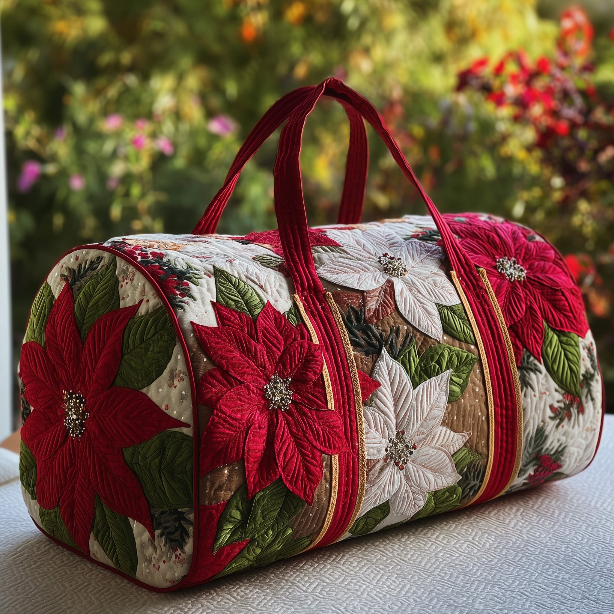 Poinsettia Quilted Duffle Bag Gift For Friends