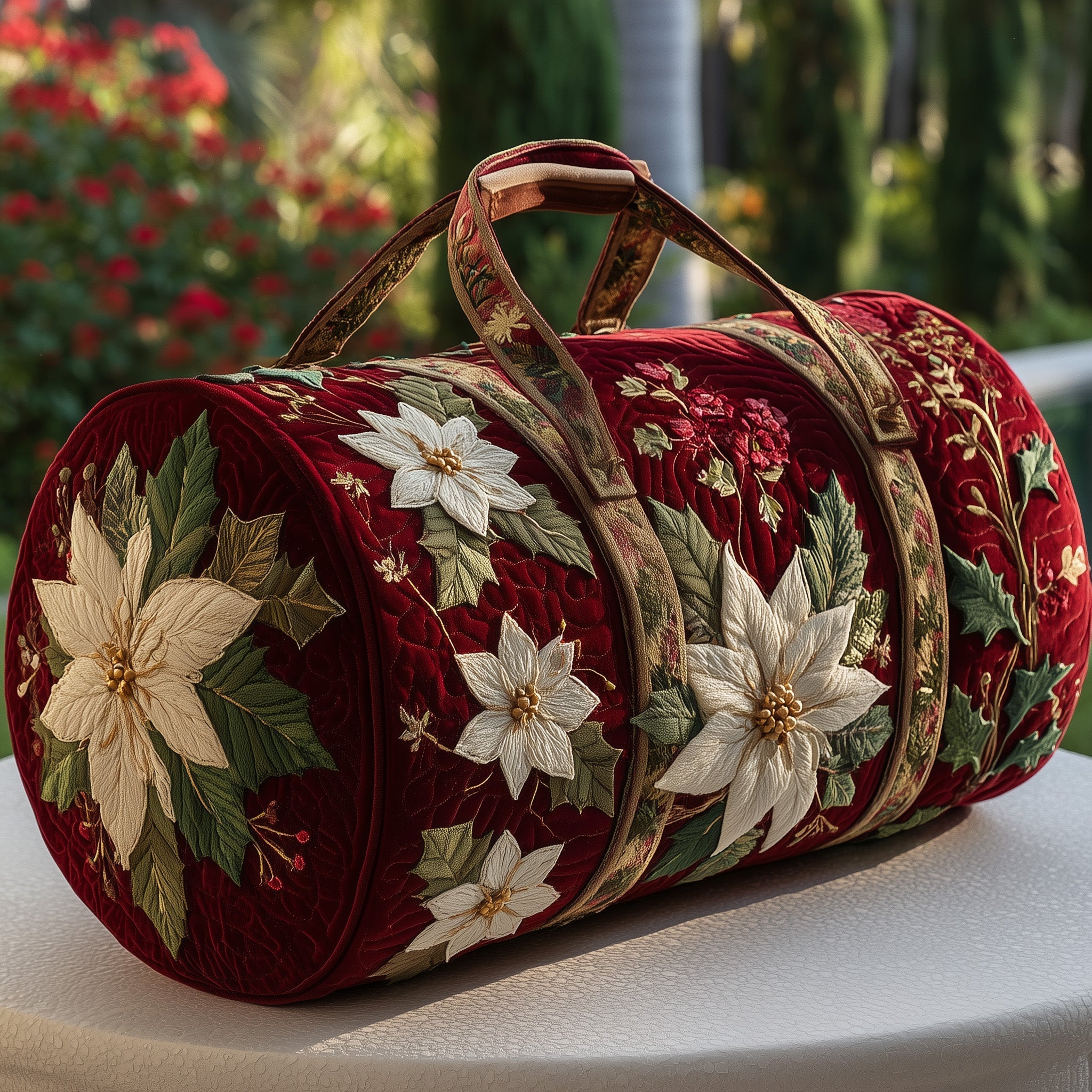 Poinsettia Quilted Duffle Bag Gift For Her