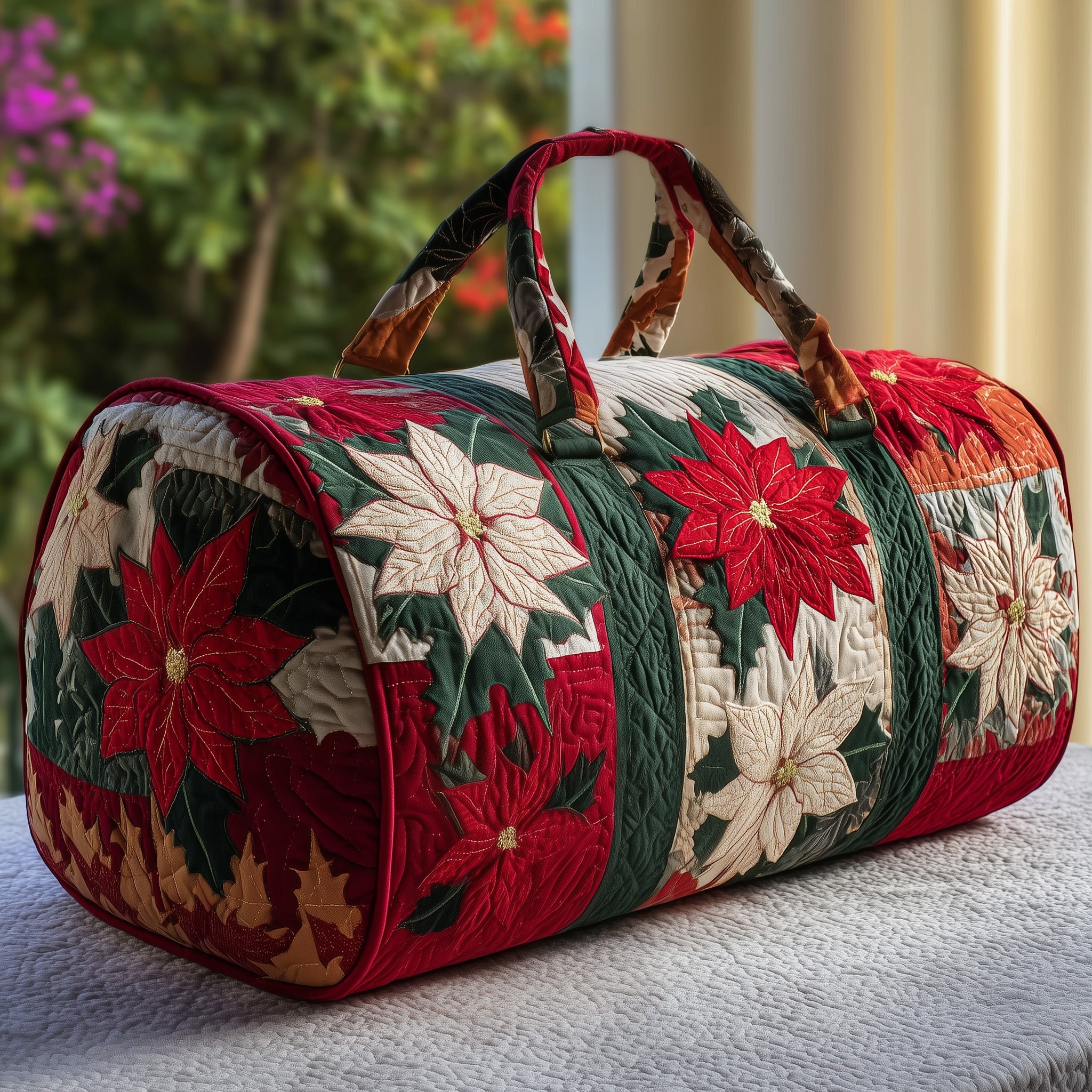 Poinsettia Quilted Duffle Bag Gift For Mom