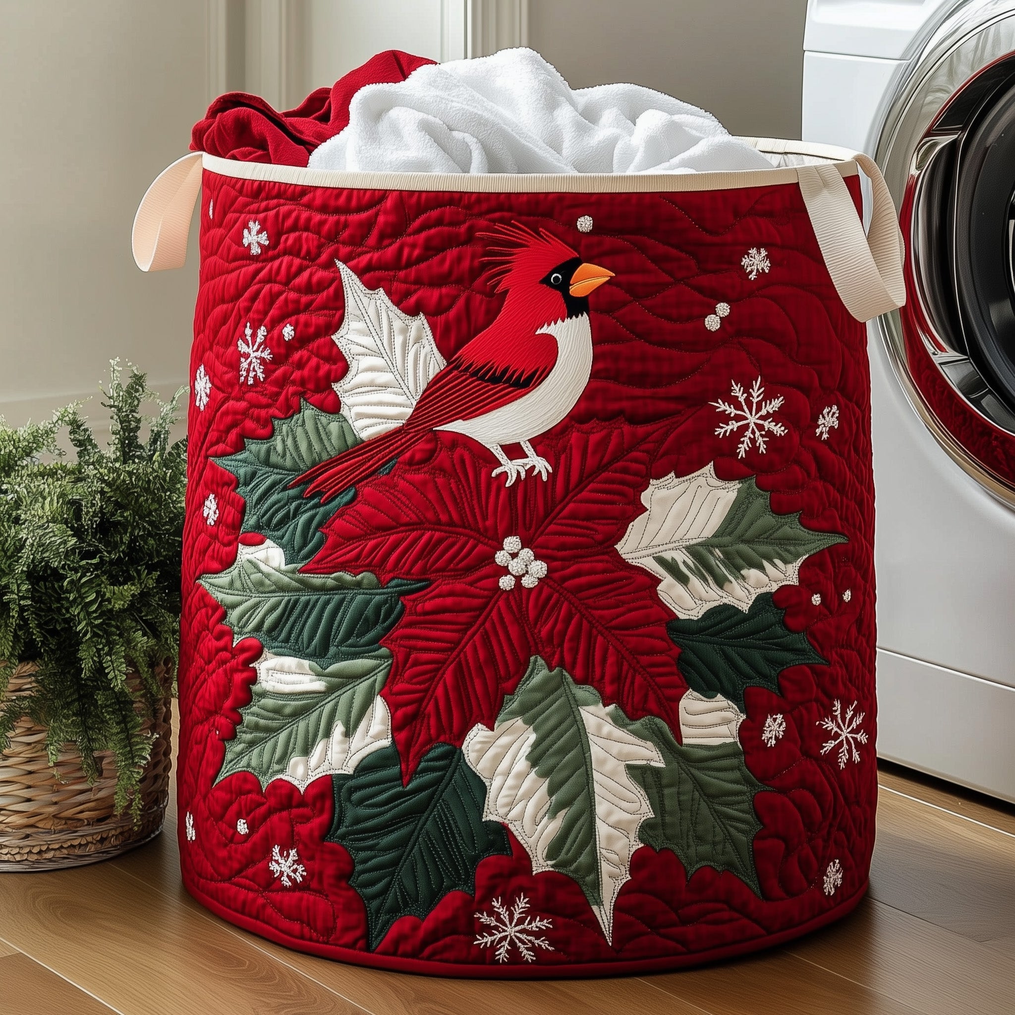 Poinsettia Quilted Laundry Basket Family Christmas Gifts