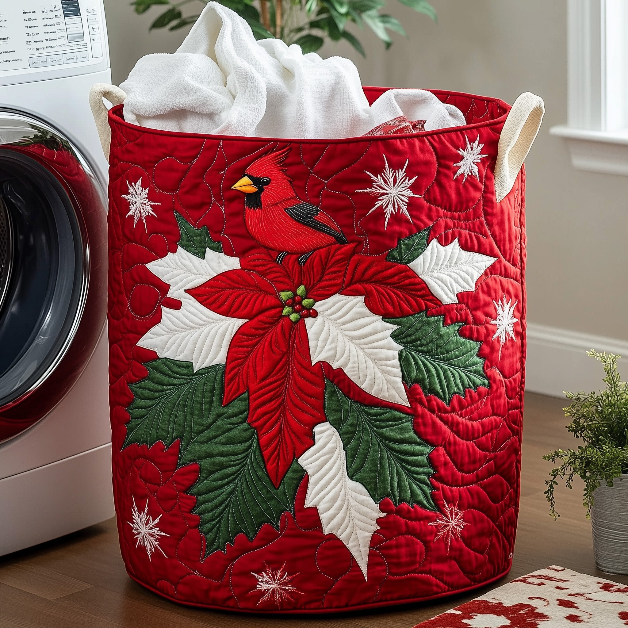Poinsettia Quilted Laundry Basket Family Christmas Presents