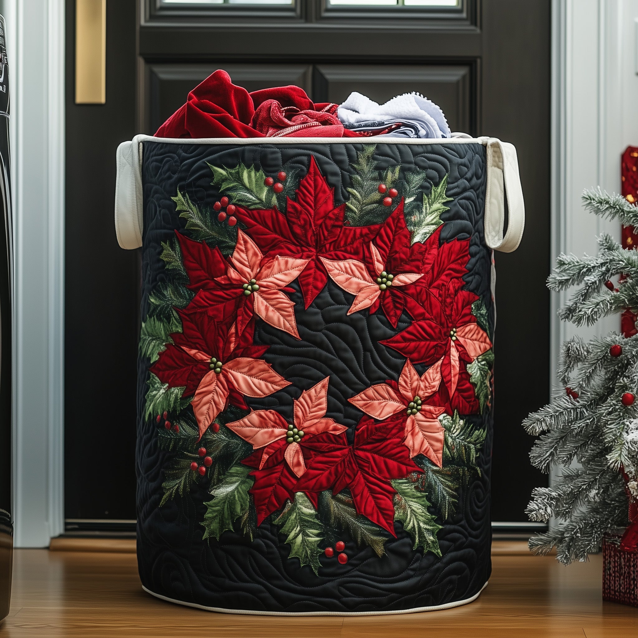 Poinsettia Quilted Laundry Basket Gifts For Sunflower Lovers