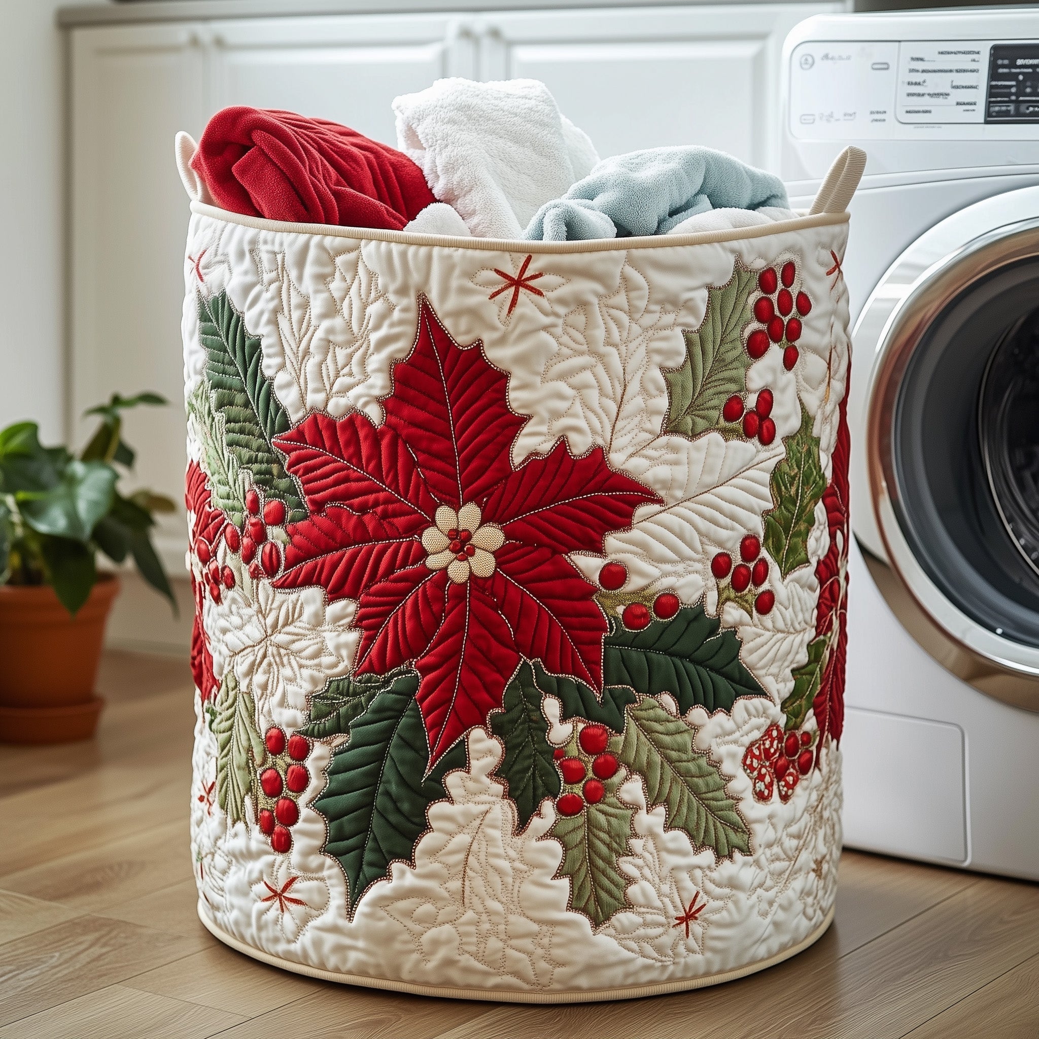 Poinsettia Spirit Quilted Laundry Basket Gifts For The Family Christmas
