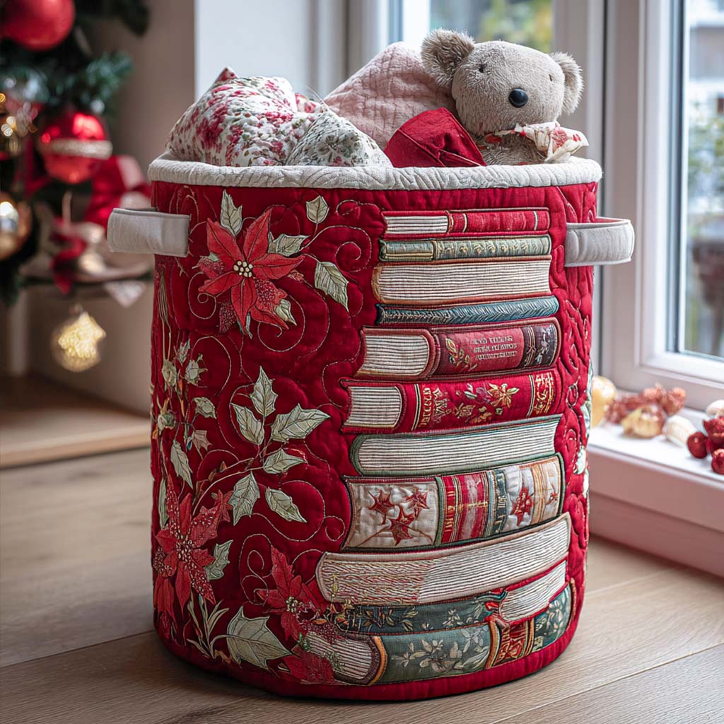 Poinsettia Tales Quilted Laundry Basket Excellent Gift For Her