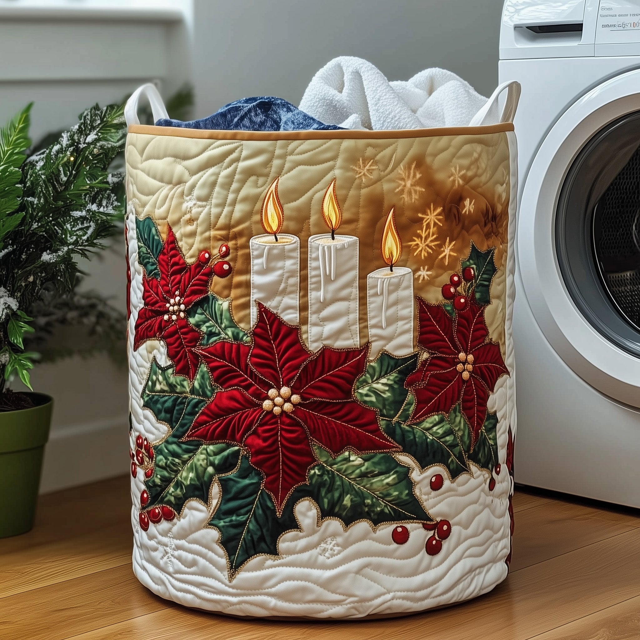 Poinsettia Warmth Quilted Laundry Basket Christmas Gifts For Dad