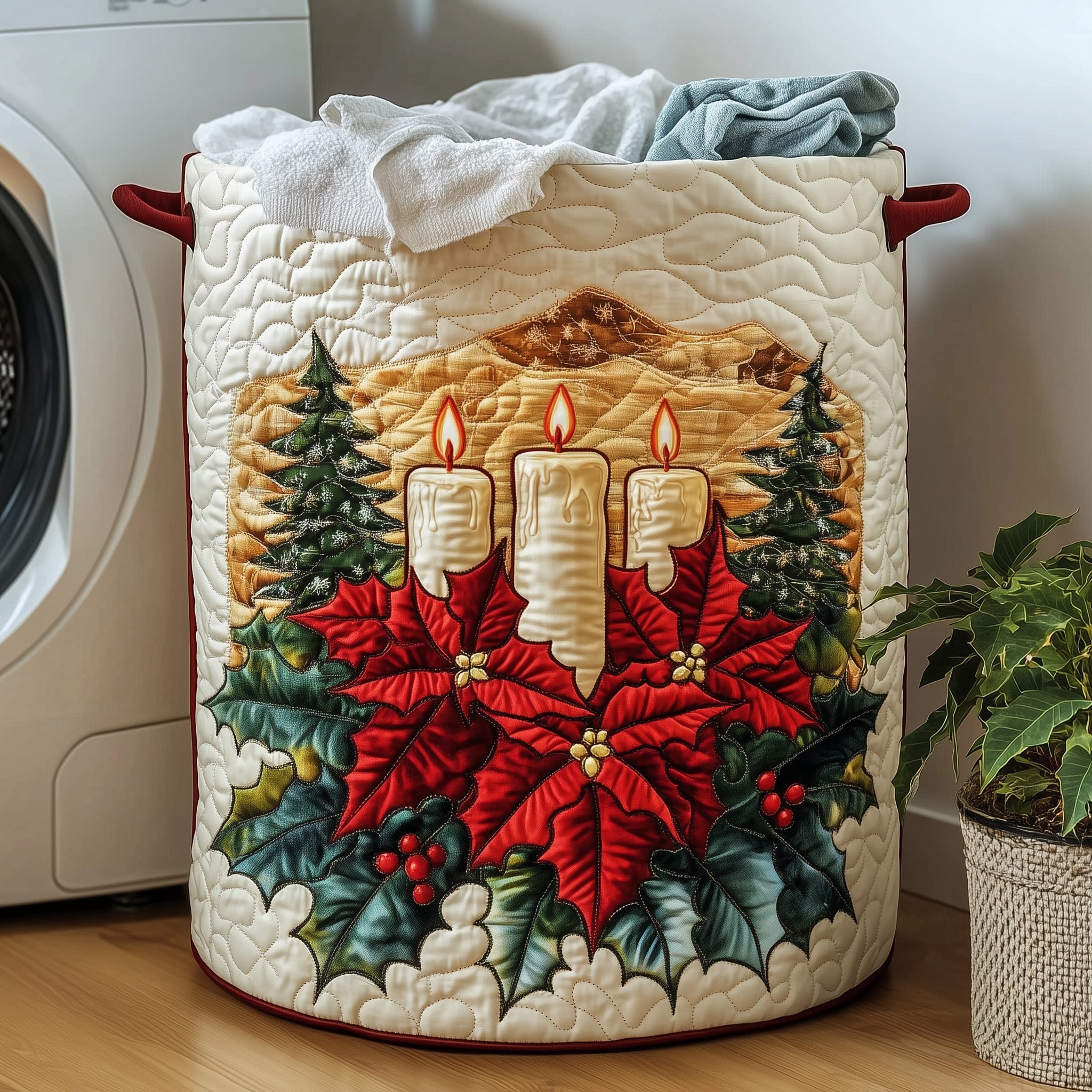 Poinsettia Warmth Quilted Laundry Basket Christmas Gifts For Girlfriend