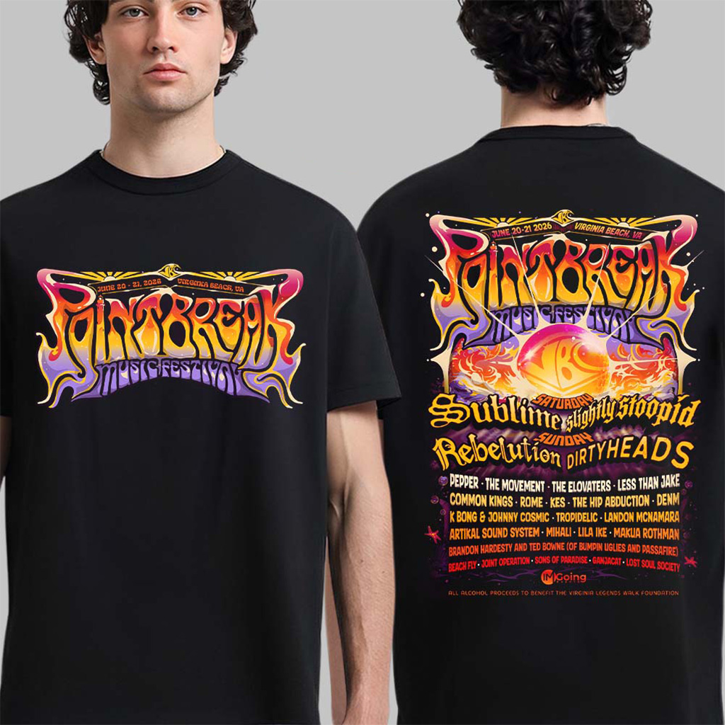 Point Break Festival 2026 Full Lineup In Virginia Beach Virginia On June 20 21 2026 Two Sided T-Shirt
