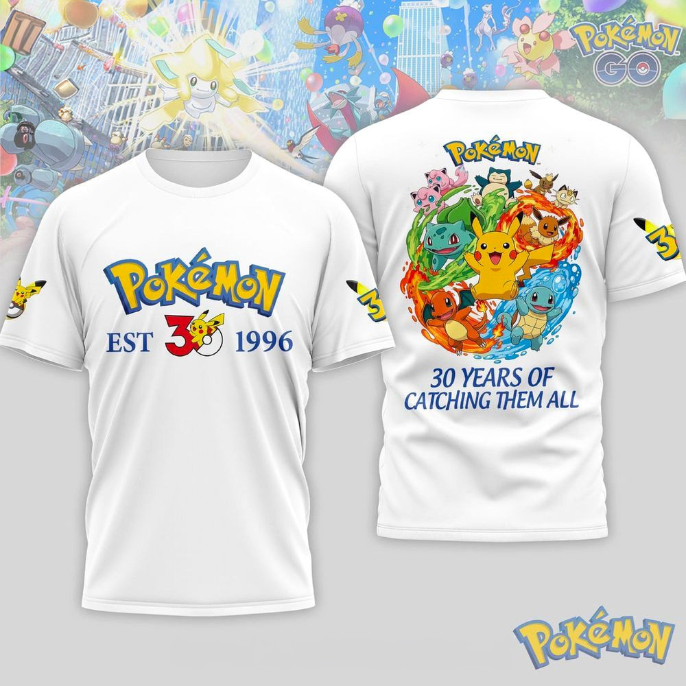 Pokemon 30 Years Of Catching Them All T-Shirt Fan Apparel Birthday Gift For Son