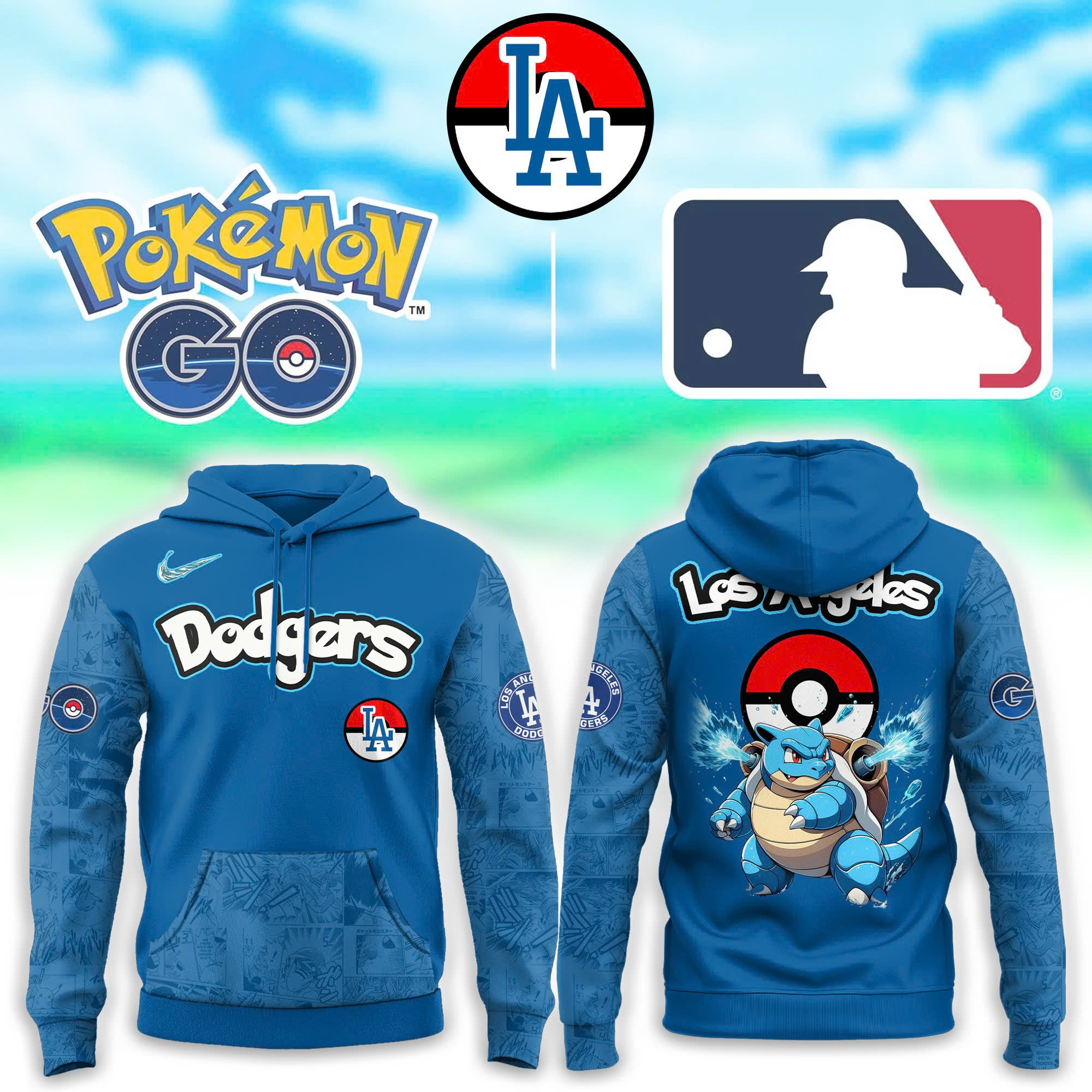 Pokemon Go Blastoise Los Angeles Dodgers Hoodie Gifts For Dodgers Fans