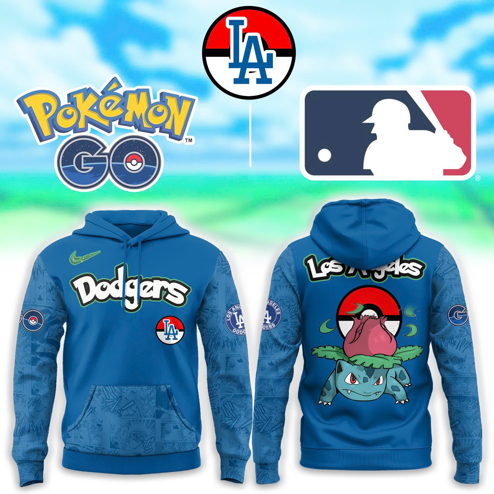 Pokemon Go Bulbasaur Los Angeles Dodgers Hoodie Gifts For Dodgers Fans