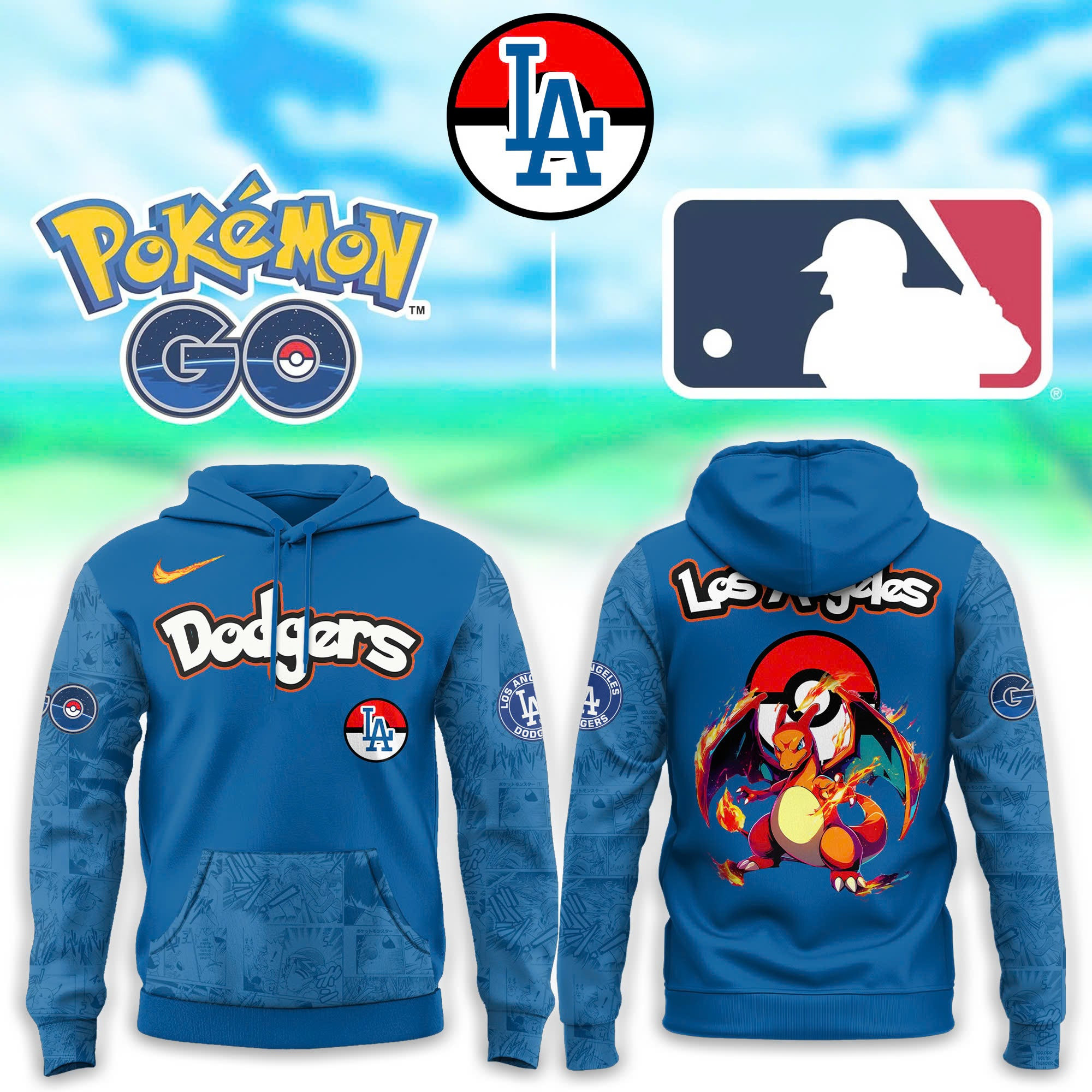 Pokemon Go Charizard Los Angeles Dodgers Hoodie Gifts For Baseball Lovers