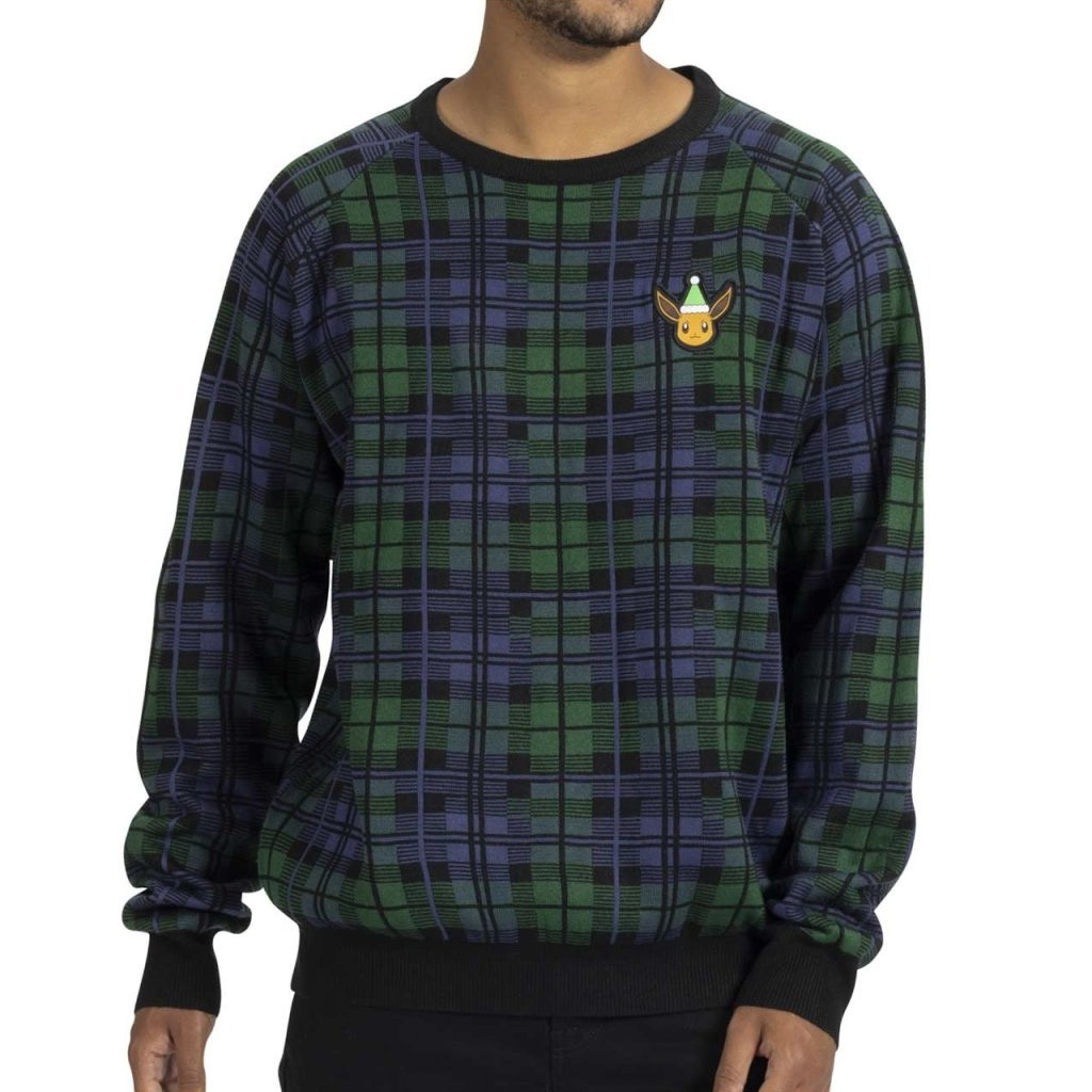Pokemon Merch Eevee Green And Black Plaid Sweater Christmas Gifts For Husband